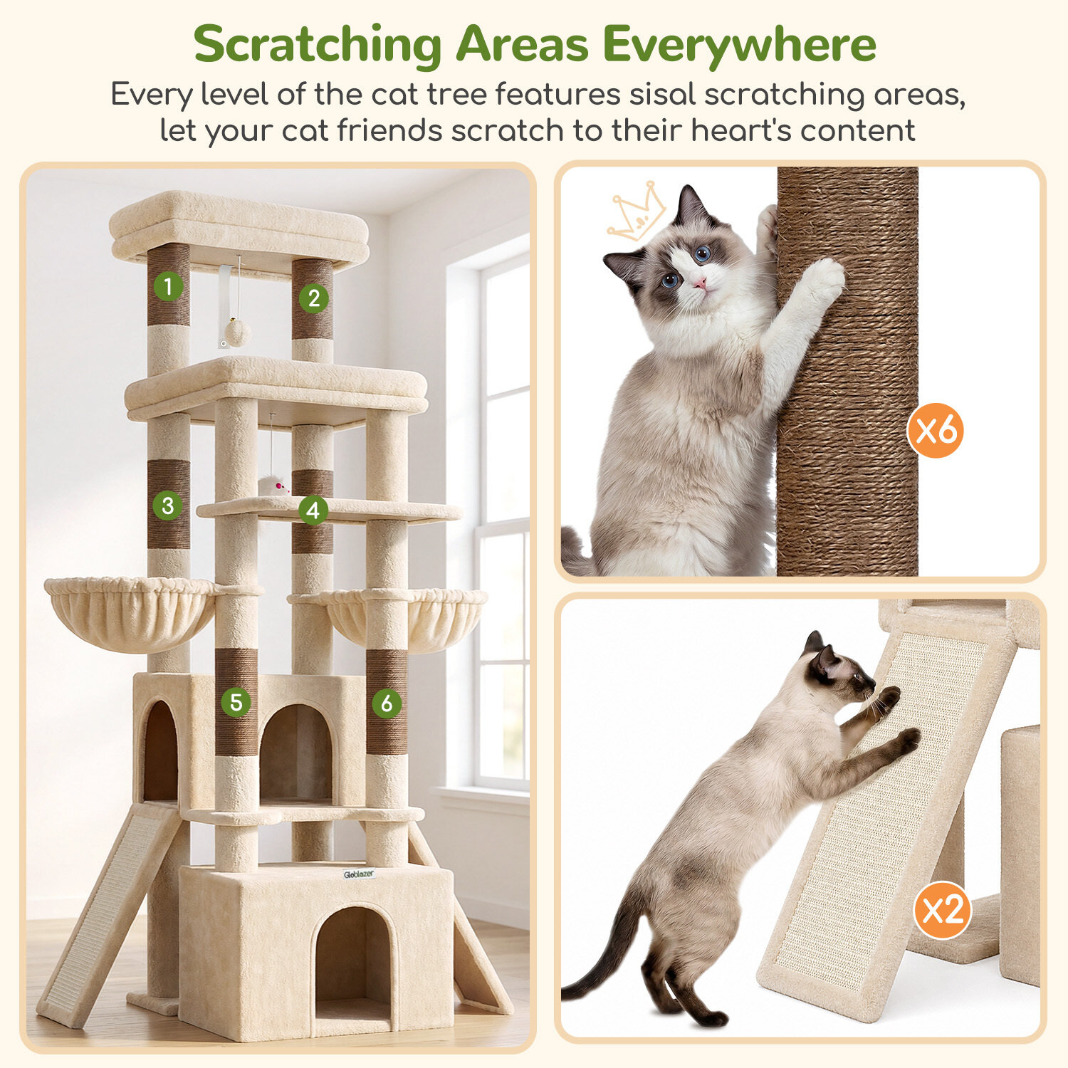 globlazer-f-series-f74g-arbre-chat-beige-74-pouces-familial image 6