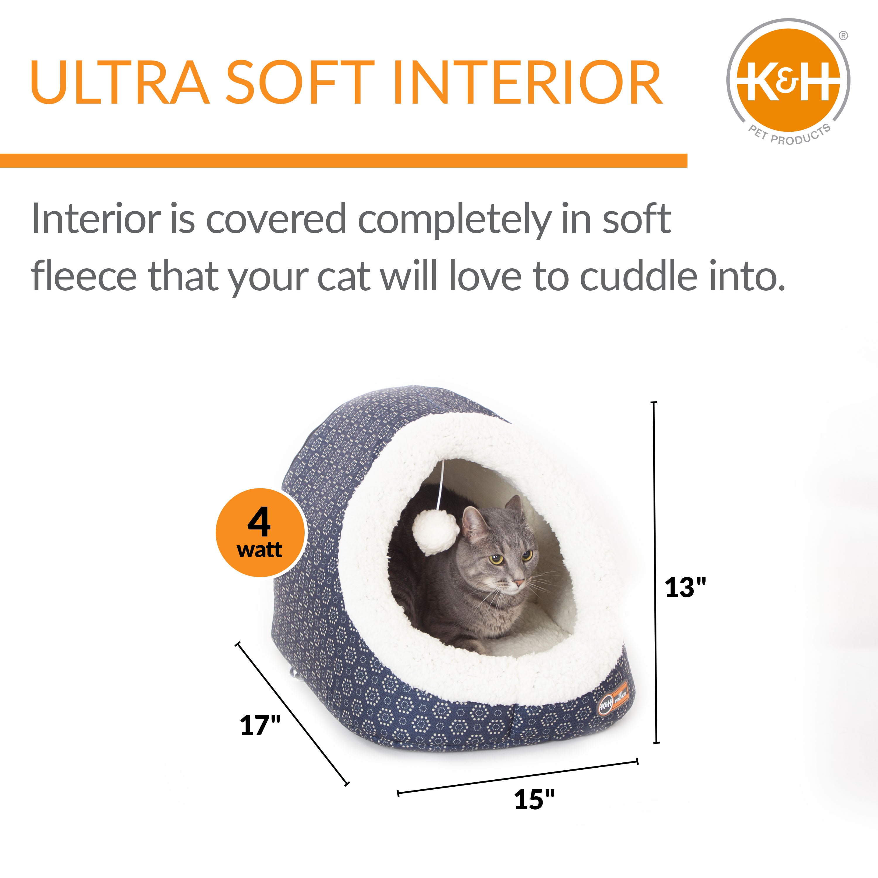 k-h-thermo-pet-cave-lit-chauffant-chat-bleu-marine-4w image 2