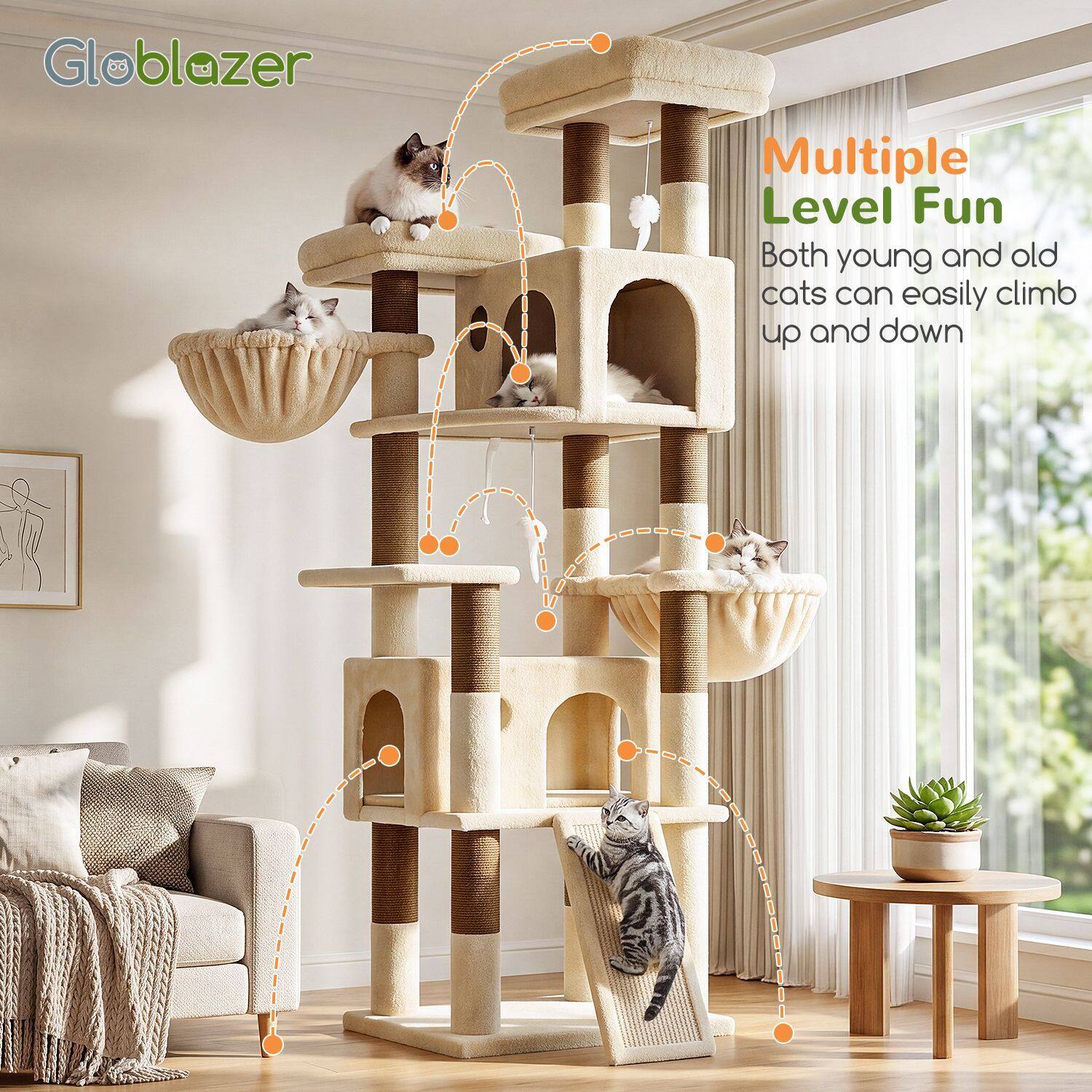 globlazer-f-series-f74h-arbre-chat-beige-74-pouces-robuste image 8