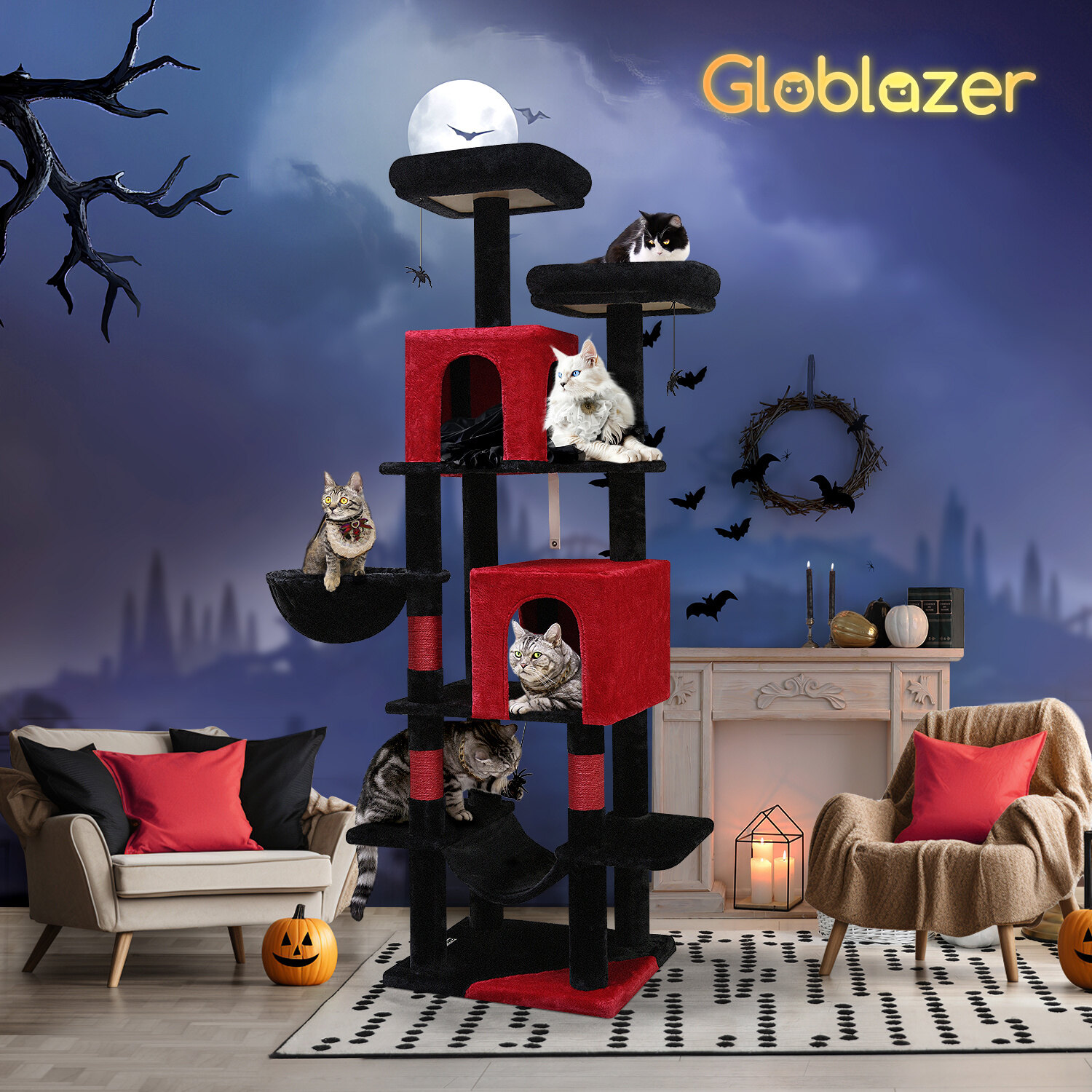 globlazer-f69-arbre-chat-noir-rouge-69-pouces-gothique image 8