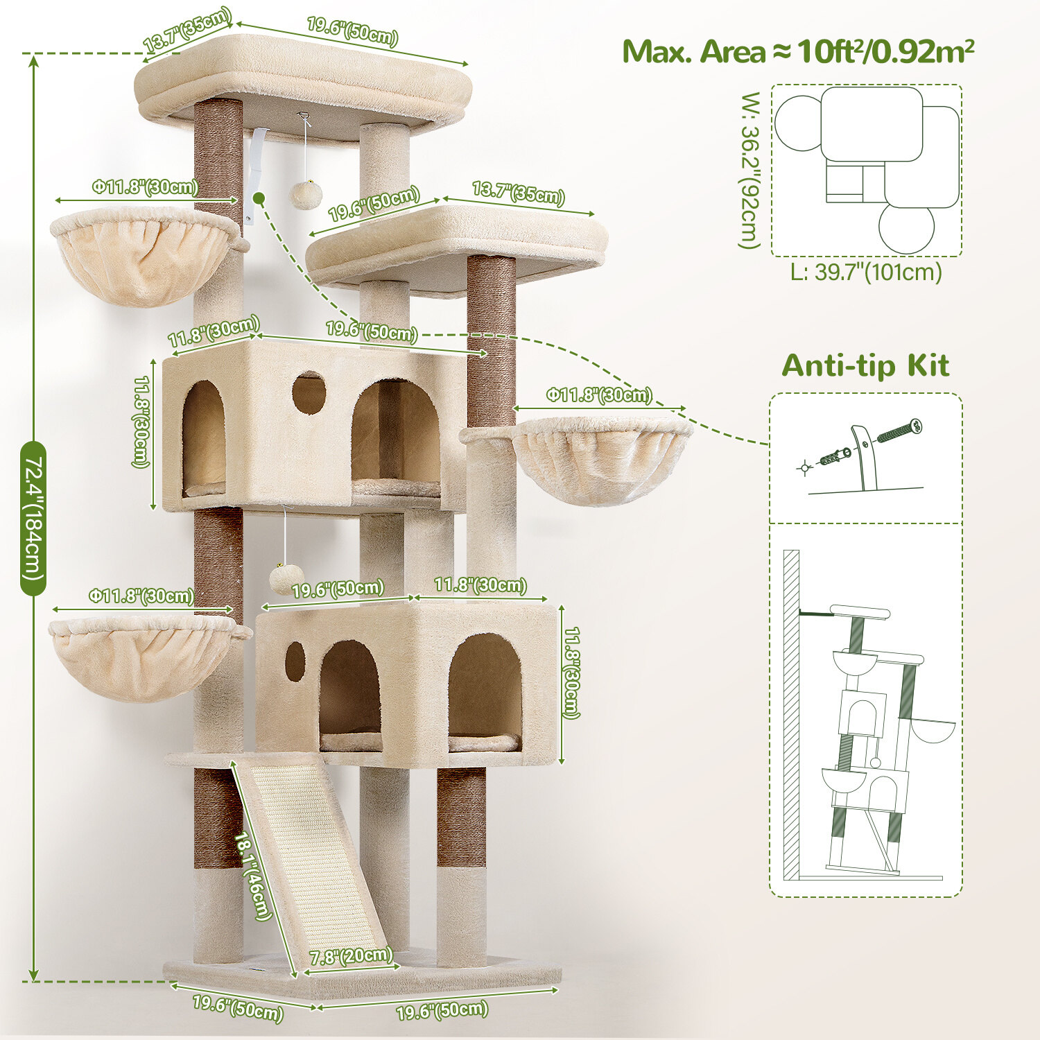 globlazer-f72g-arbre-chat-beige-72-pouces-grands-chats image 8