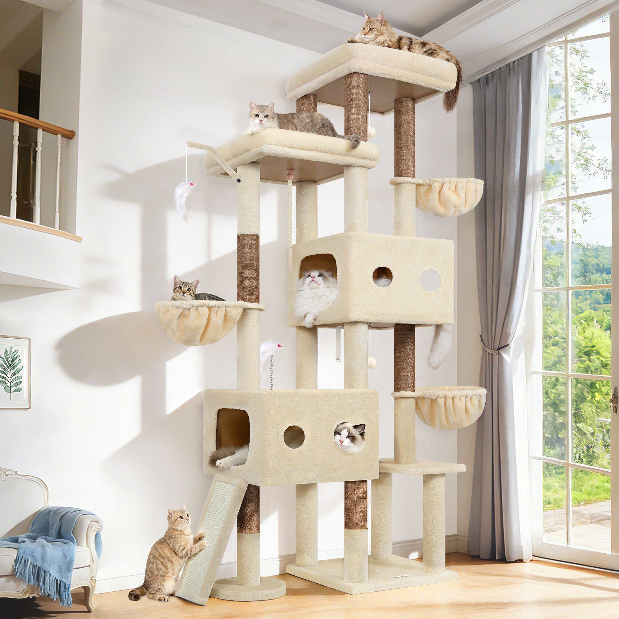 globlazer-f81d-arbre-chat-beige-206-cm-grand image 1