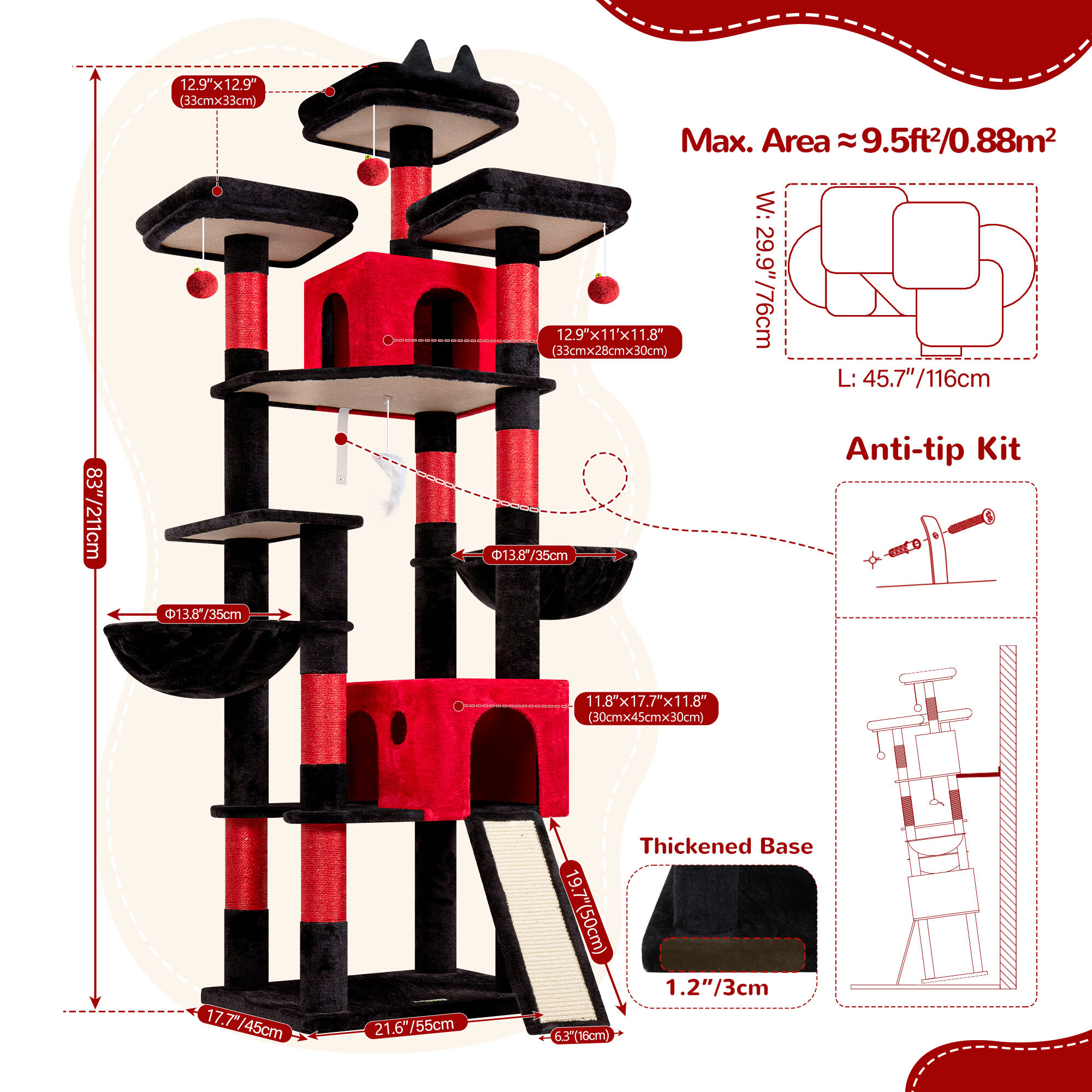 globlazer-f83d-arbre-chat-211-cm-rouge-noir-grands-chats image 6