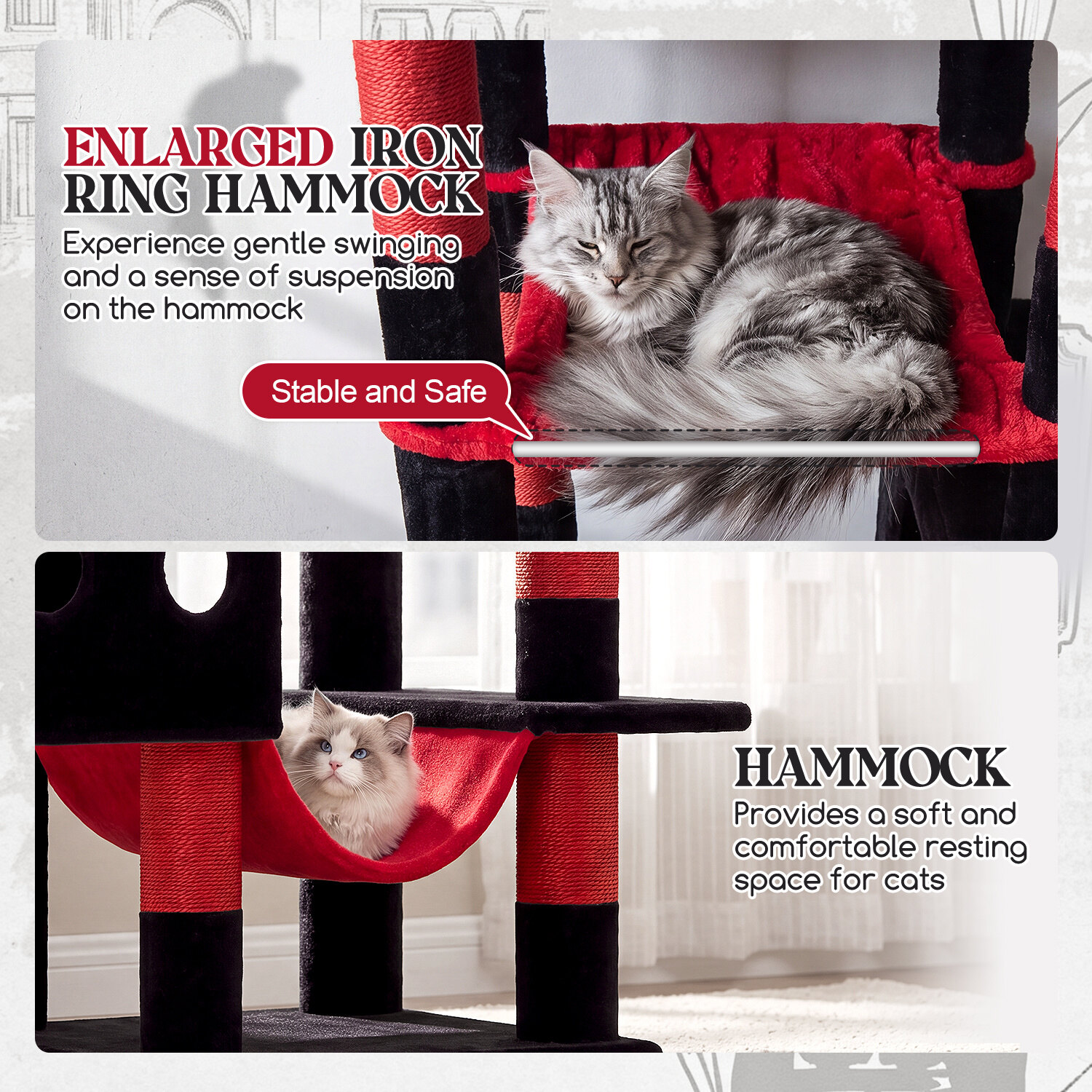 globlazer-s83g-arbre-chat-211-cm-rouge-noir-robuste image 5