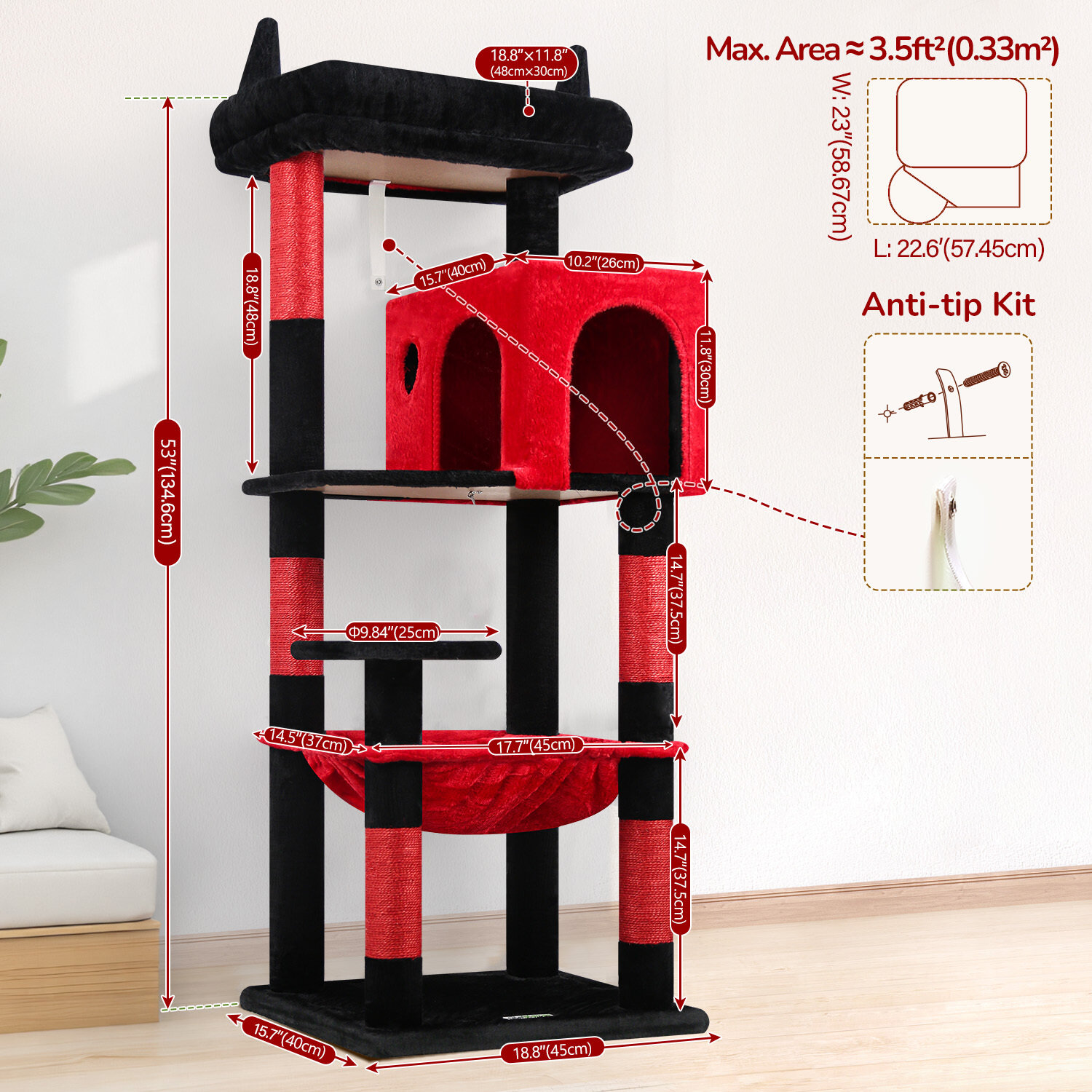 globlazer-f53-arbre-chat-135-cm-rouge-noir-gothique image 7