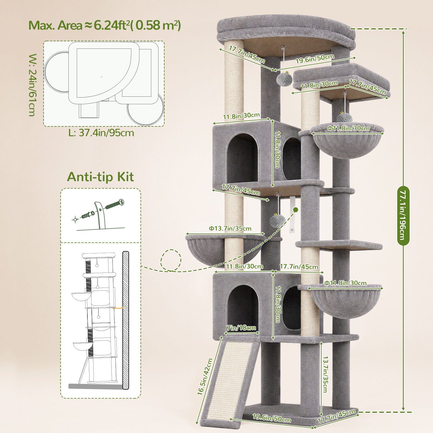 globlazer-f-series-f77-arbre-chat-gris-clair-77-pouces image 7