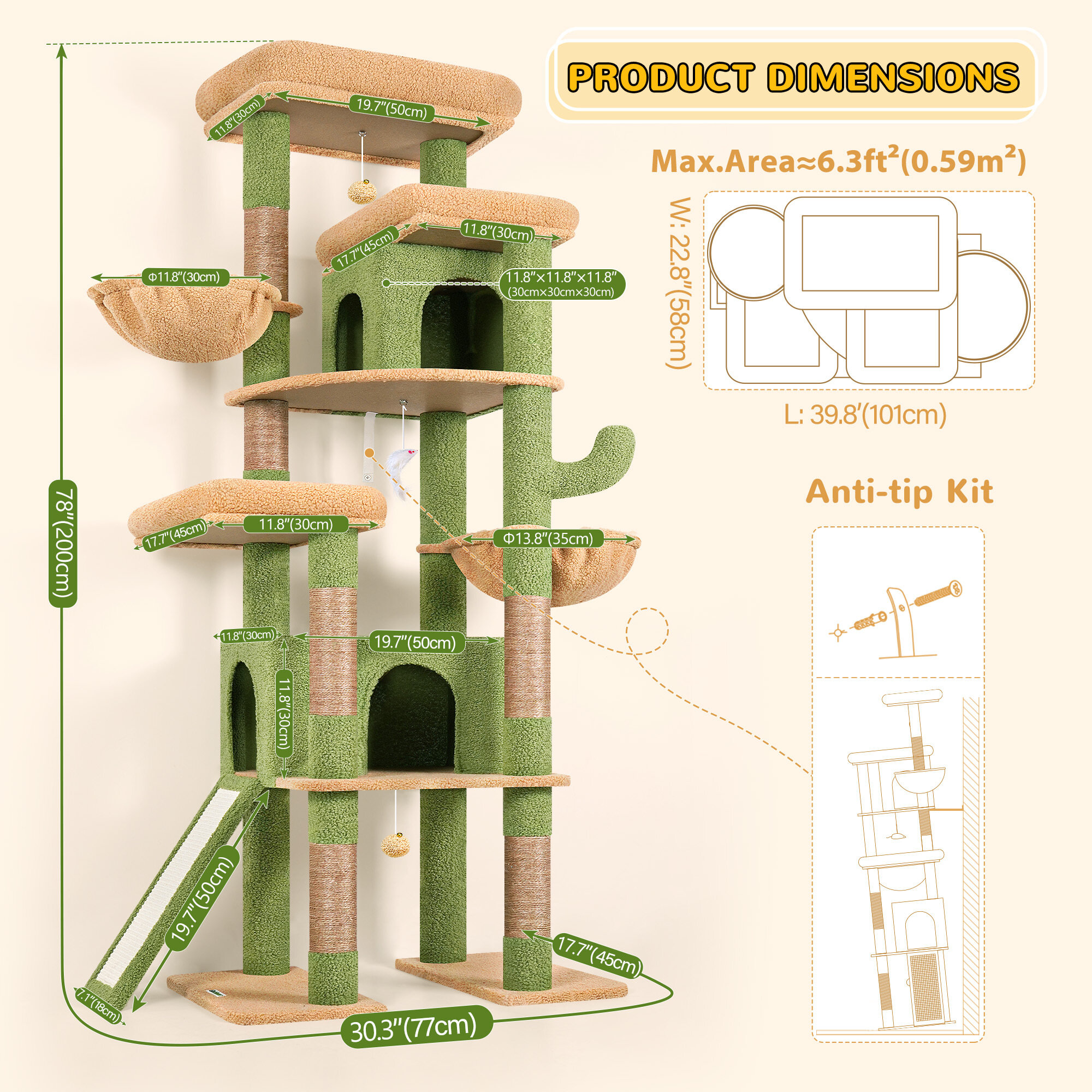 globlazer-s78-arbre-chat-78-pouces-vert-cactus image 3