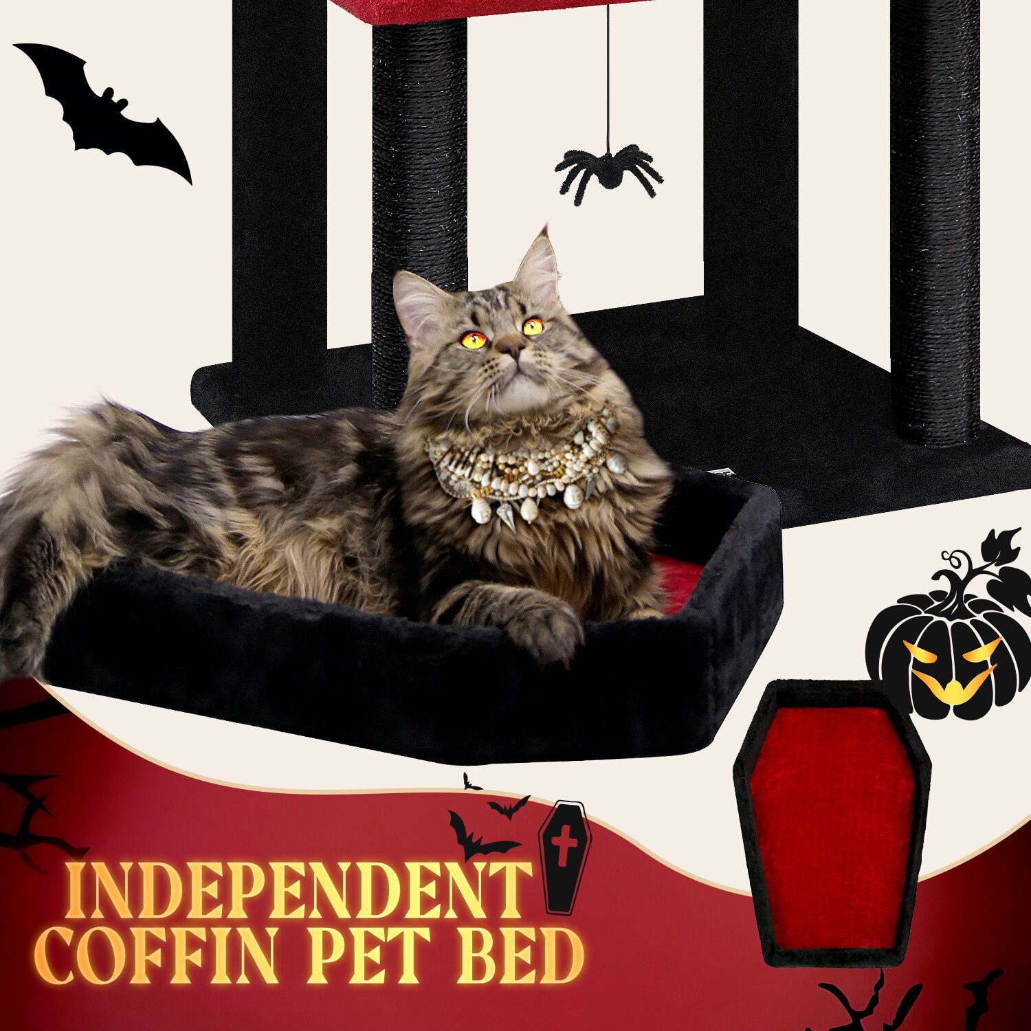 globlazer-f52-arbre-chat-132-cm-rouge-noir-gothique image 4