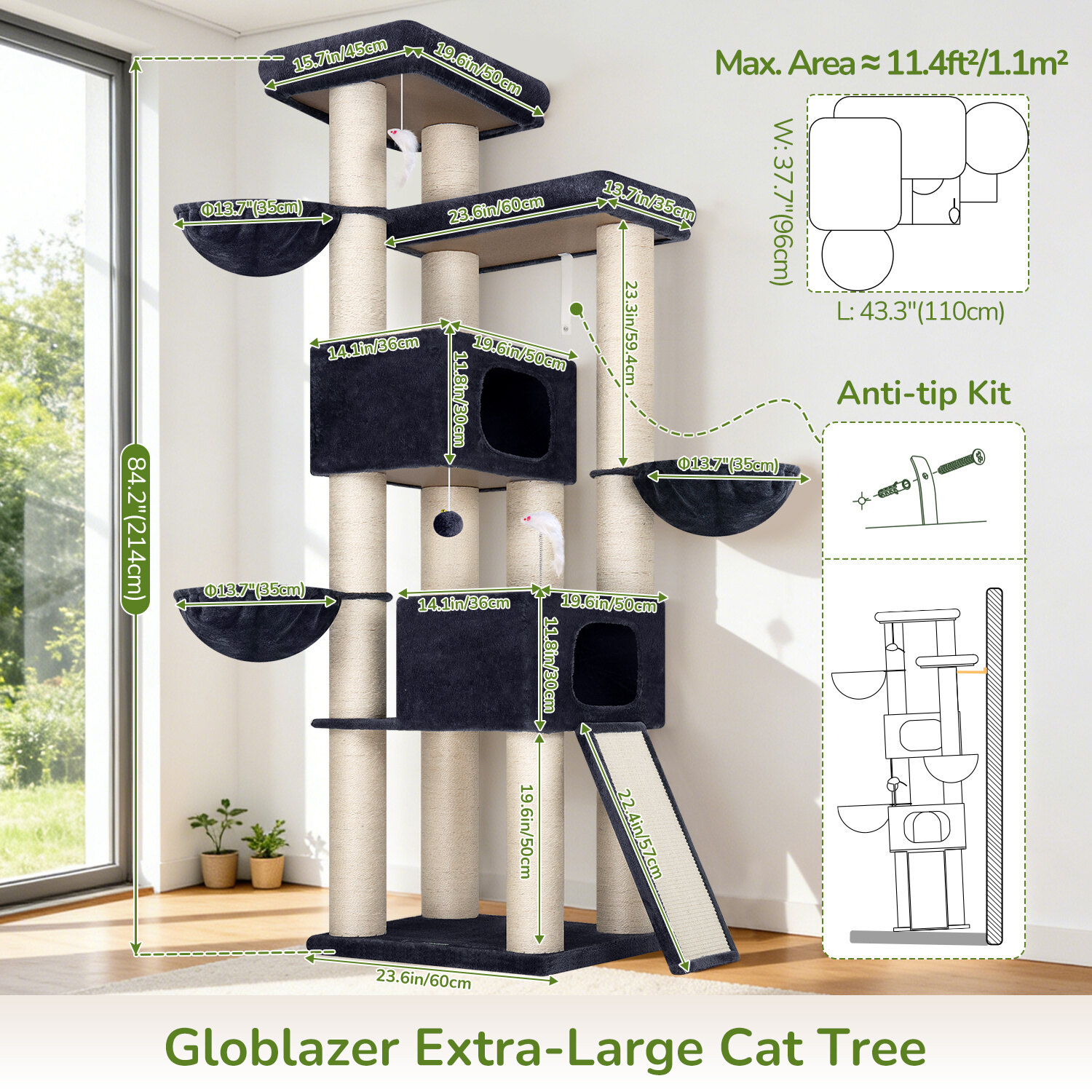 globlazer-s84-arbre-chat-213-cm-gris-fonc-robuste image 8