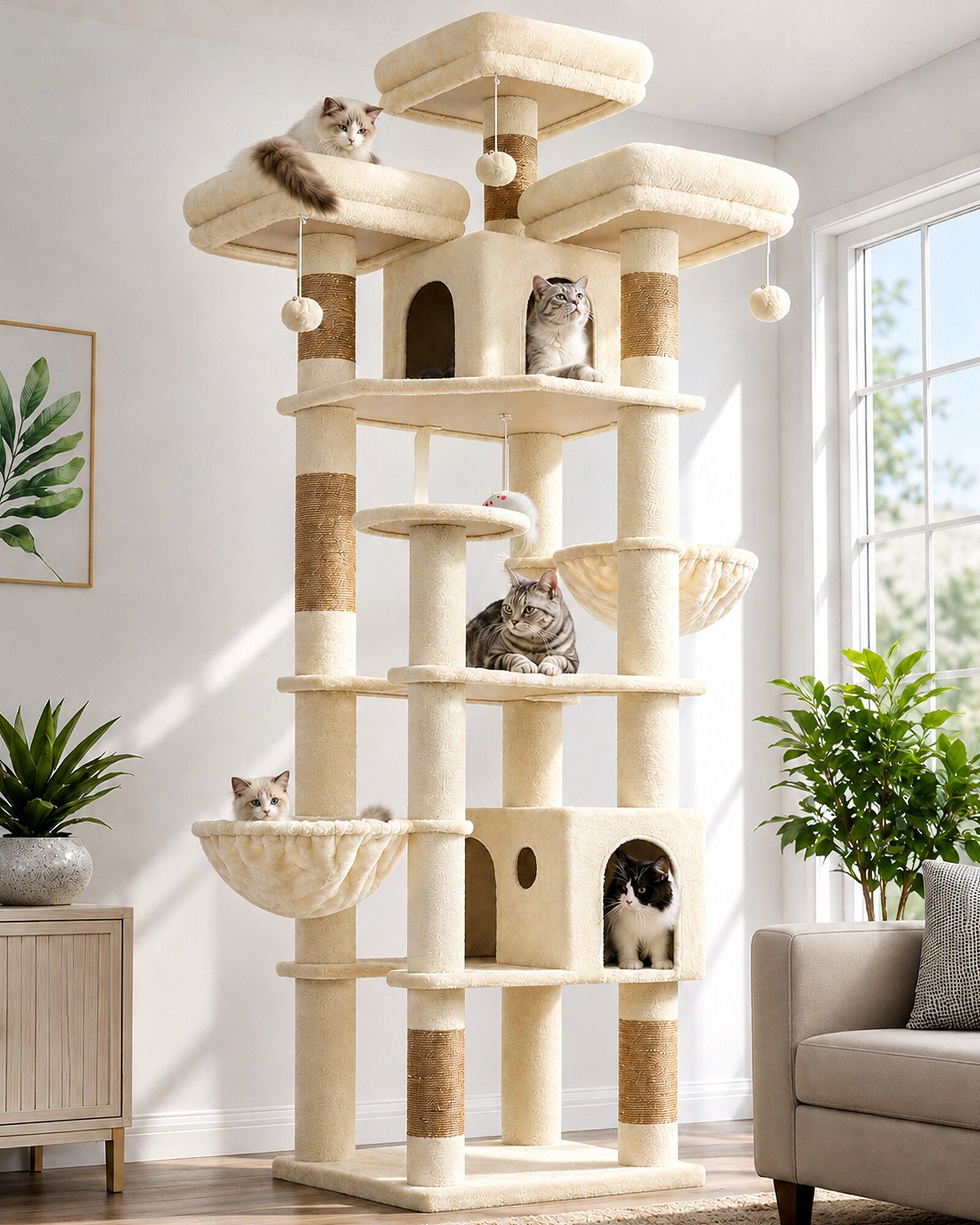 globlazer-f82-arbre-chat-208-cm-beige-grand-chat image 1