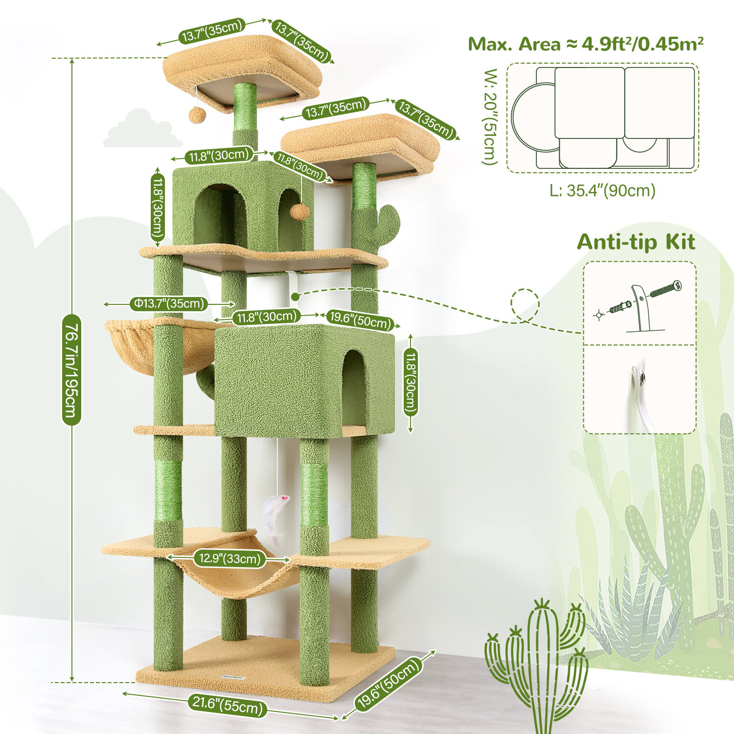 globlazer-f76-arbre-chat-cactus-vert-193-cm image 8