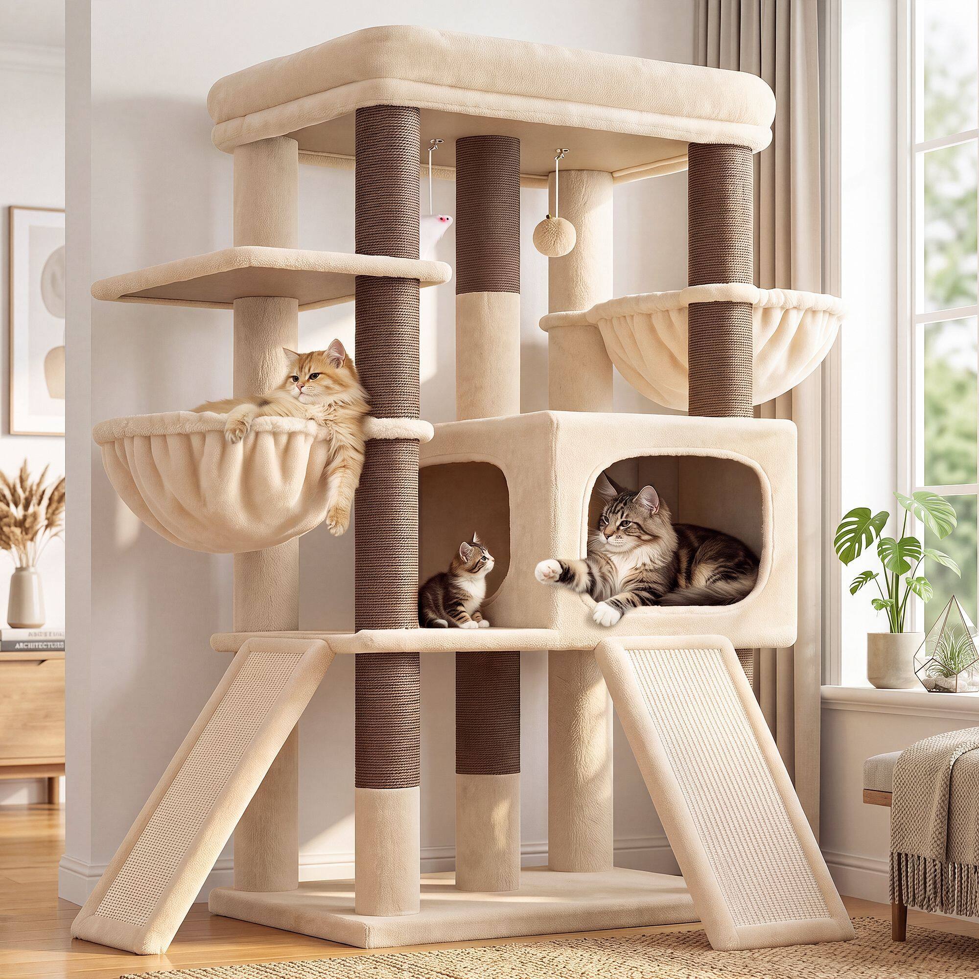 globlazer-s52f-arbre-chat-perchoir-large-robuste-beige image 1