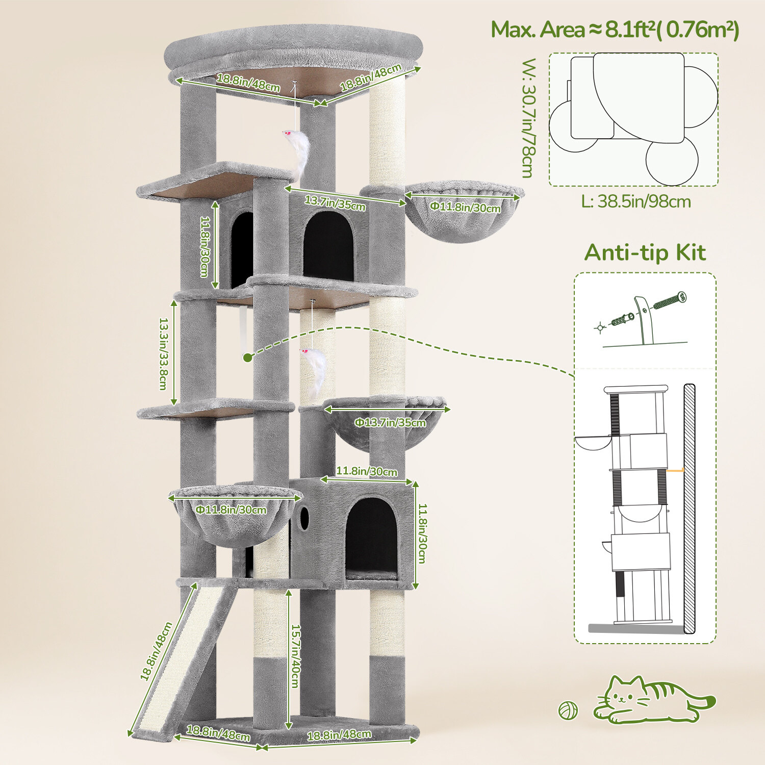 globlazer-s78g-arbre-chat-78-pouces-gris-clair-haut image 7