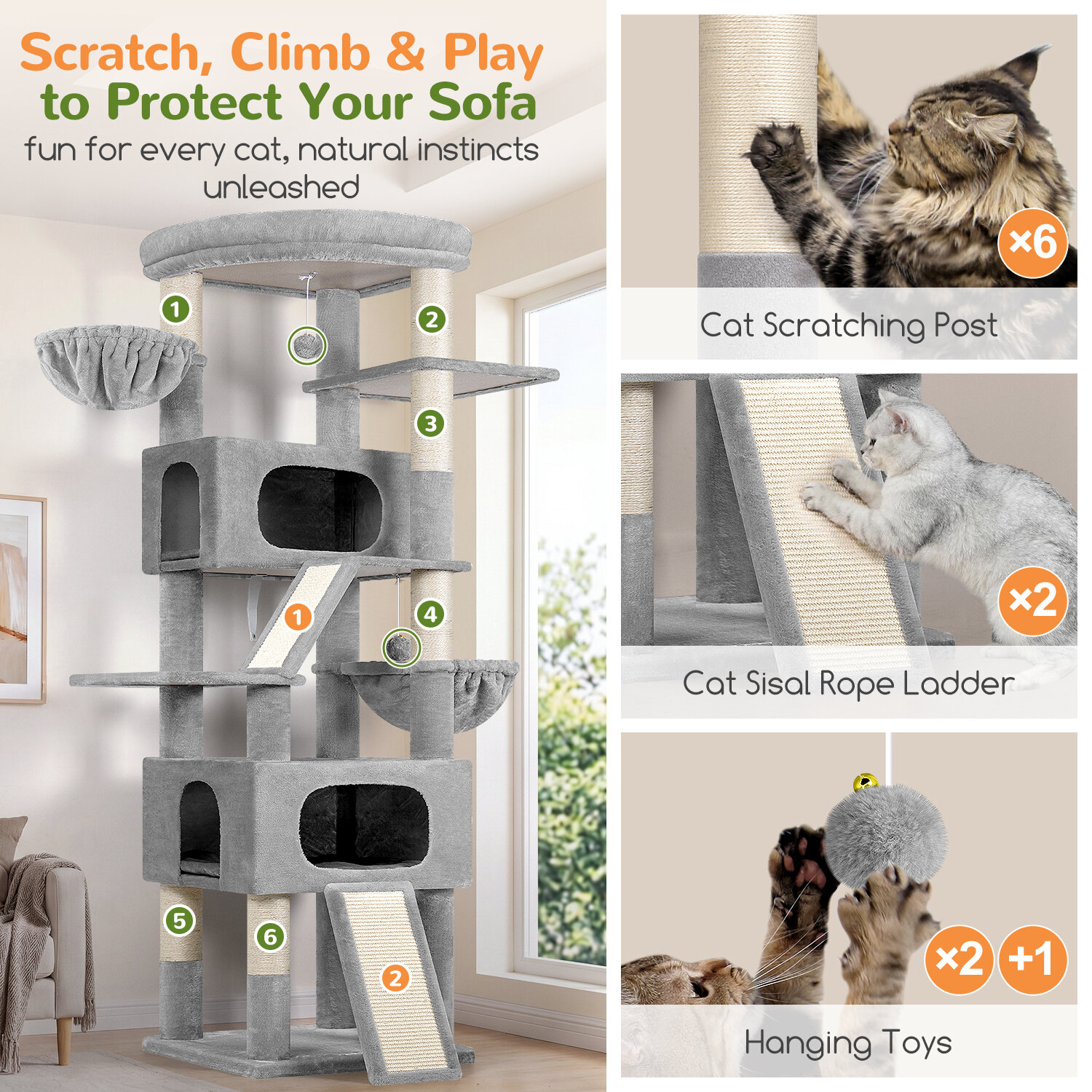 globlazer-s80h-arbre-chat-gris-clair-203-cm image 4