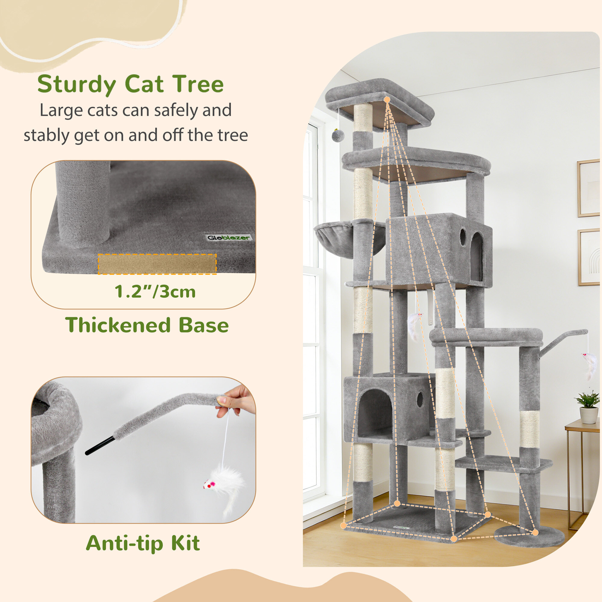 globlazer-s83-arbre-chat-gris-clair-211-cm-robuste image 7