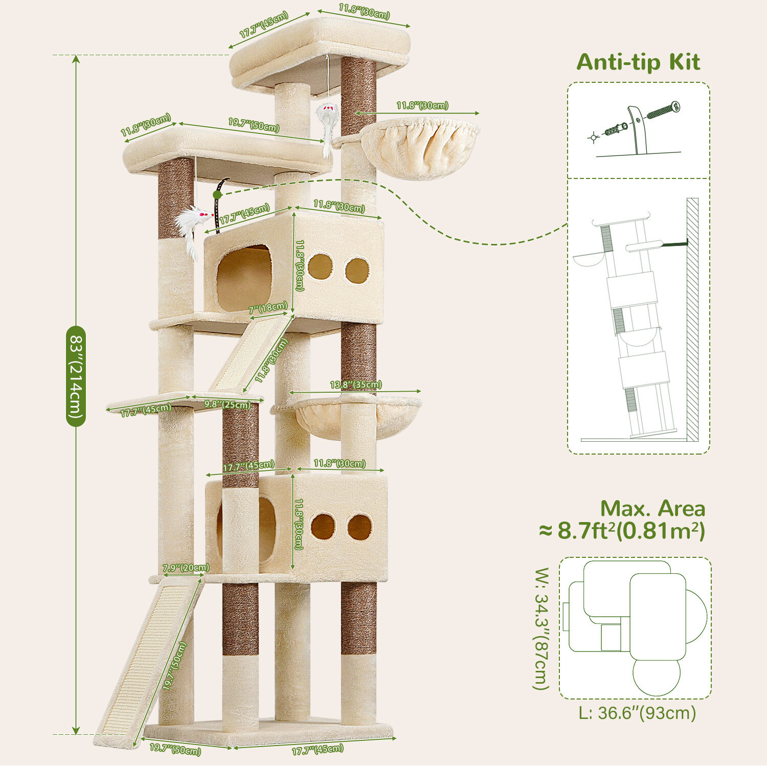 globlazer-s-series-s83f-arbre-chat-beige-83-pouces-robuste image 7