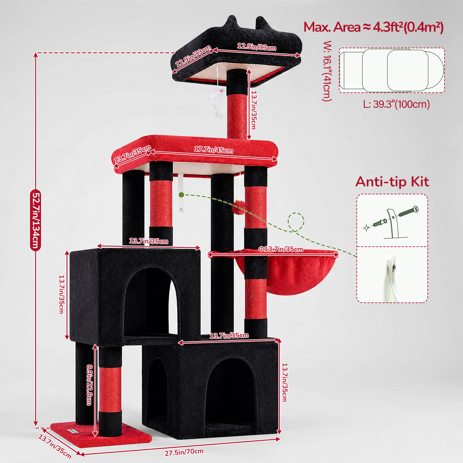 globlazer-s52-arbre-chat-52-pouces-rouge-noir image 7