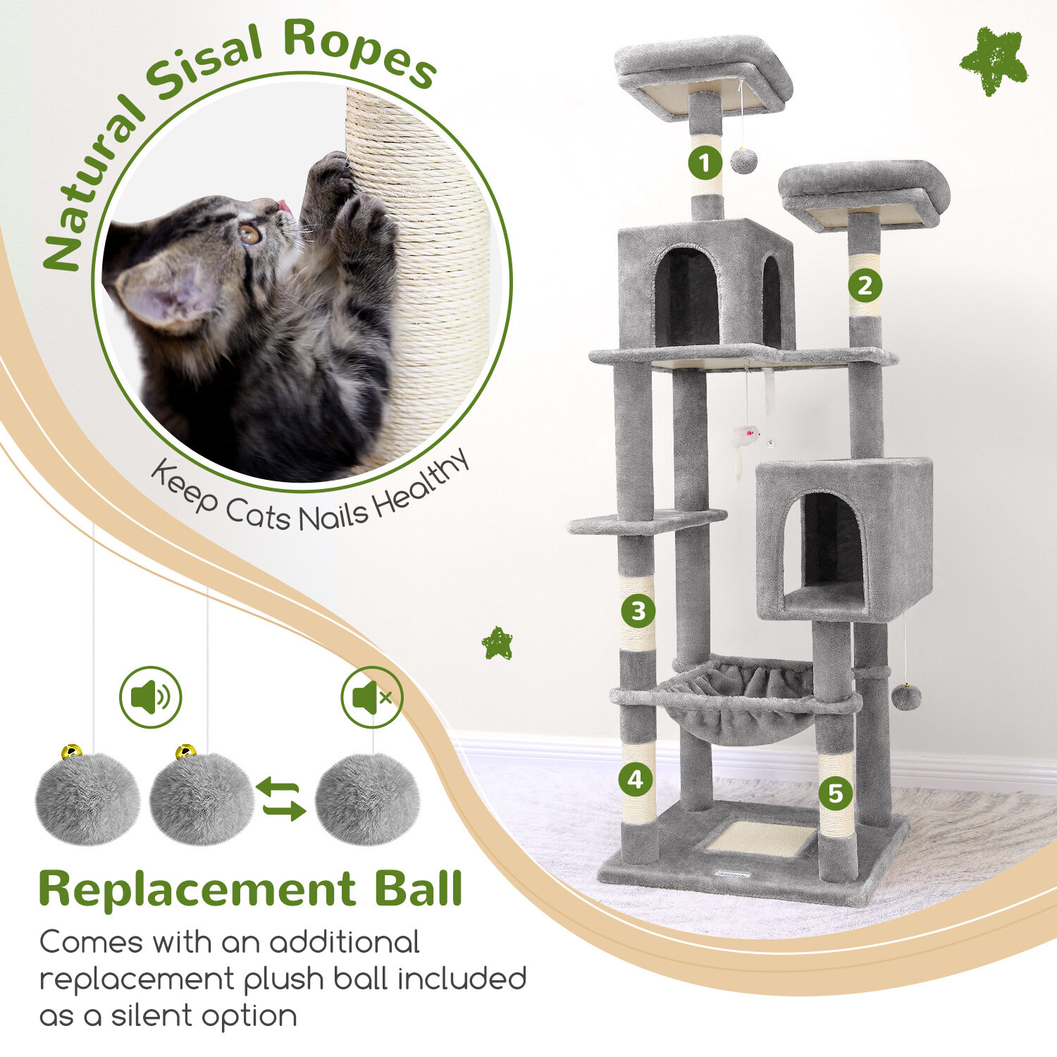 globlazer-f70-f-series-arbre-chat-gris-clair-177-cm-grand image 2