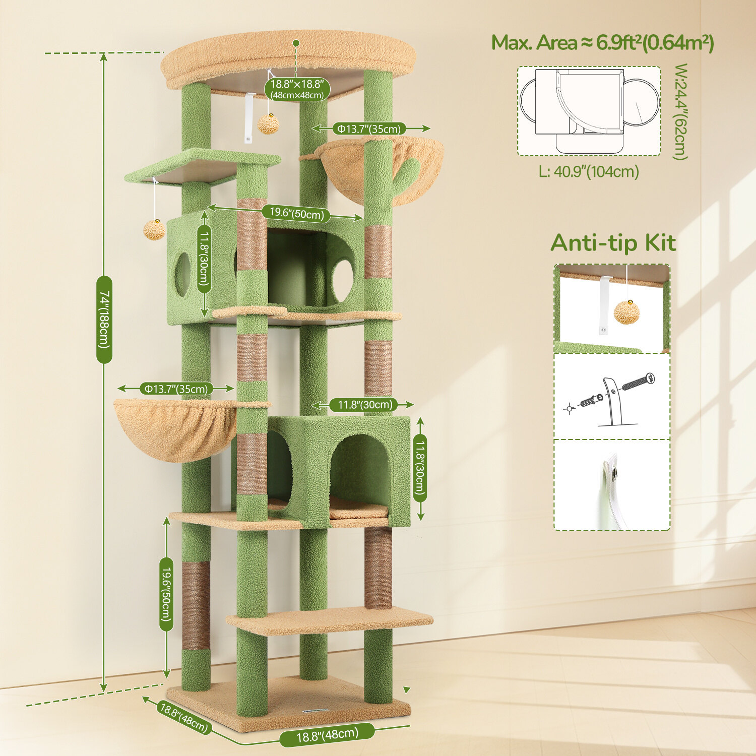 globlazer-s74-arbre-chat-vert-cactus-74-pouces-grand image 7