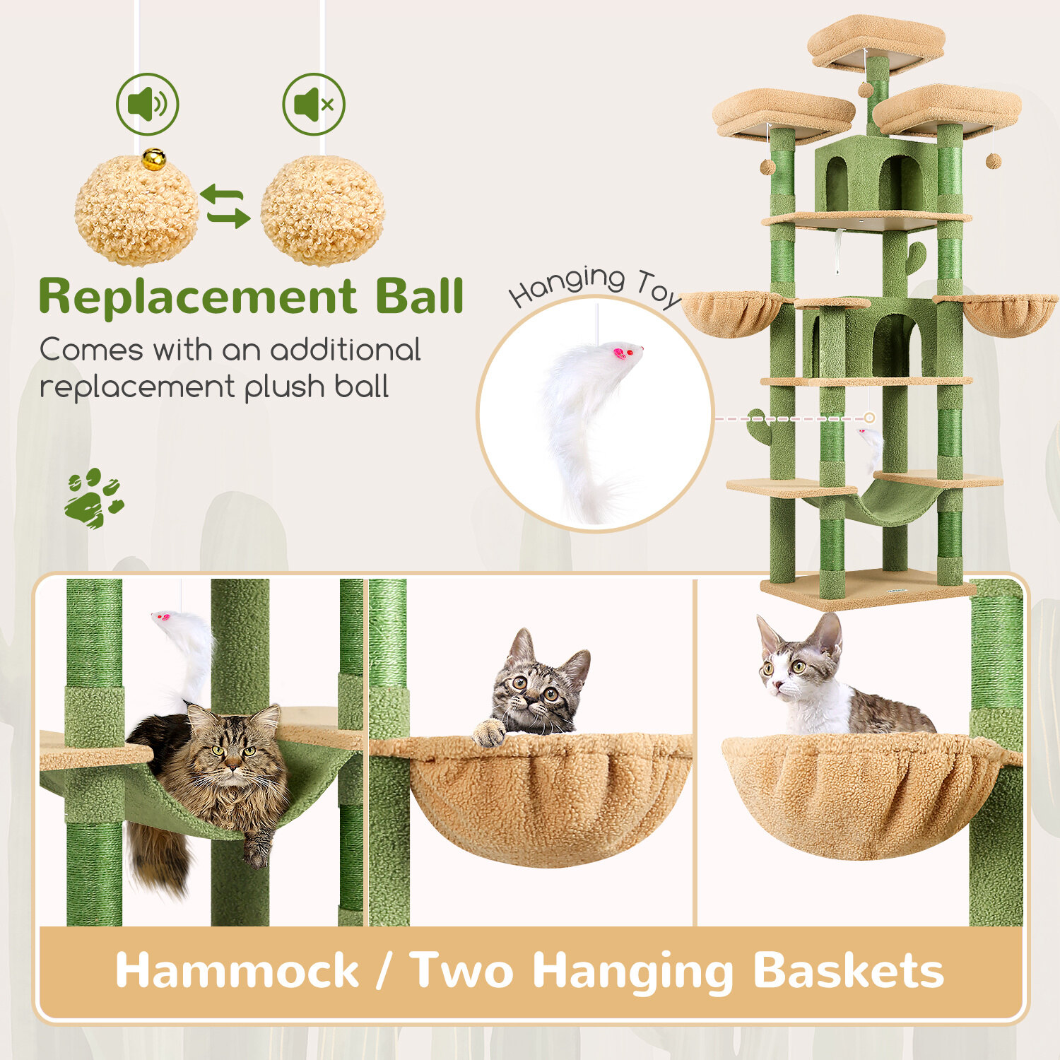 globlazer-f-series-f80-arbre-chat-vert-cactus-80-pouces-grand image 6