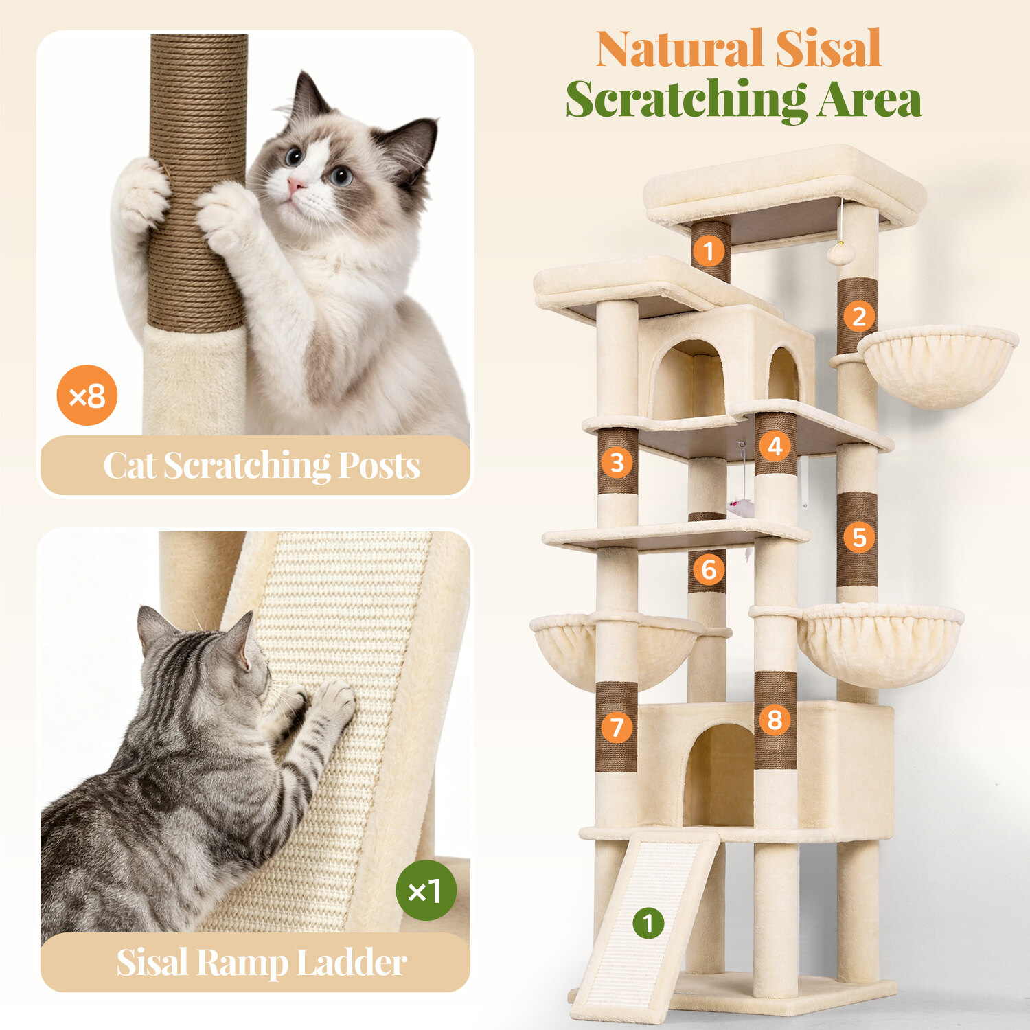globlazer-f80j-arbre-chat-beige-80-pouces-grand-chat image 5