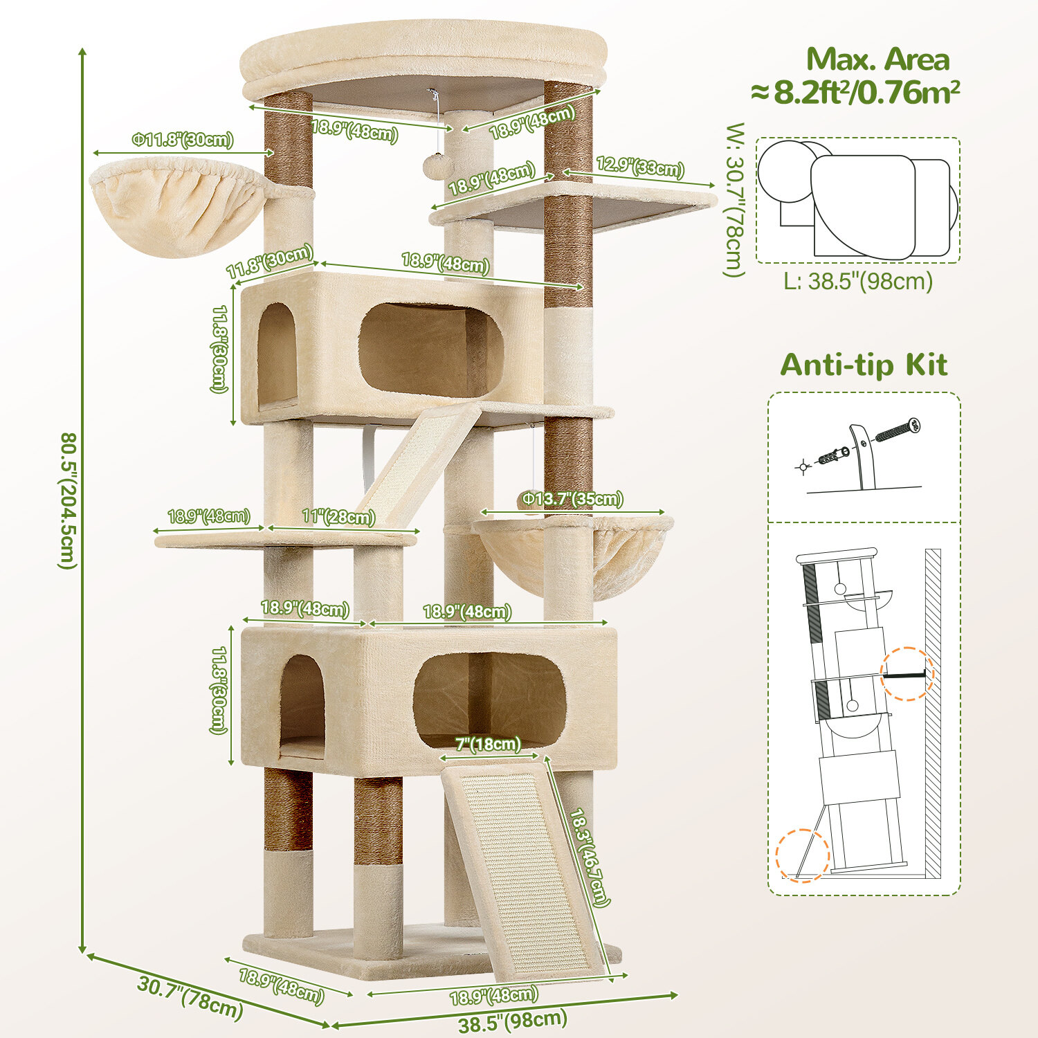 globlazer-s80h-arbre-chat-203-cm-beige-grand-chat image 7