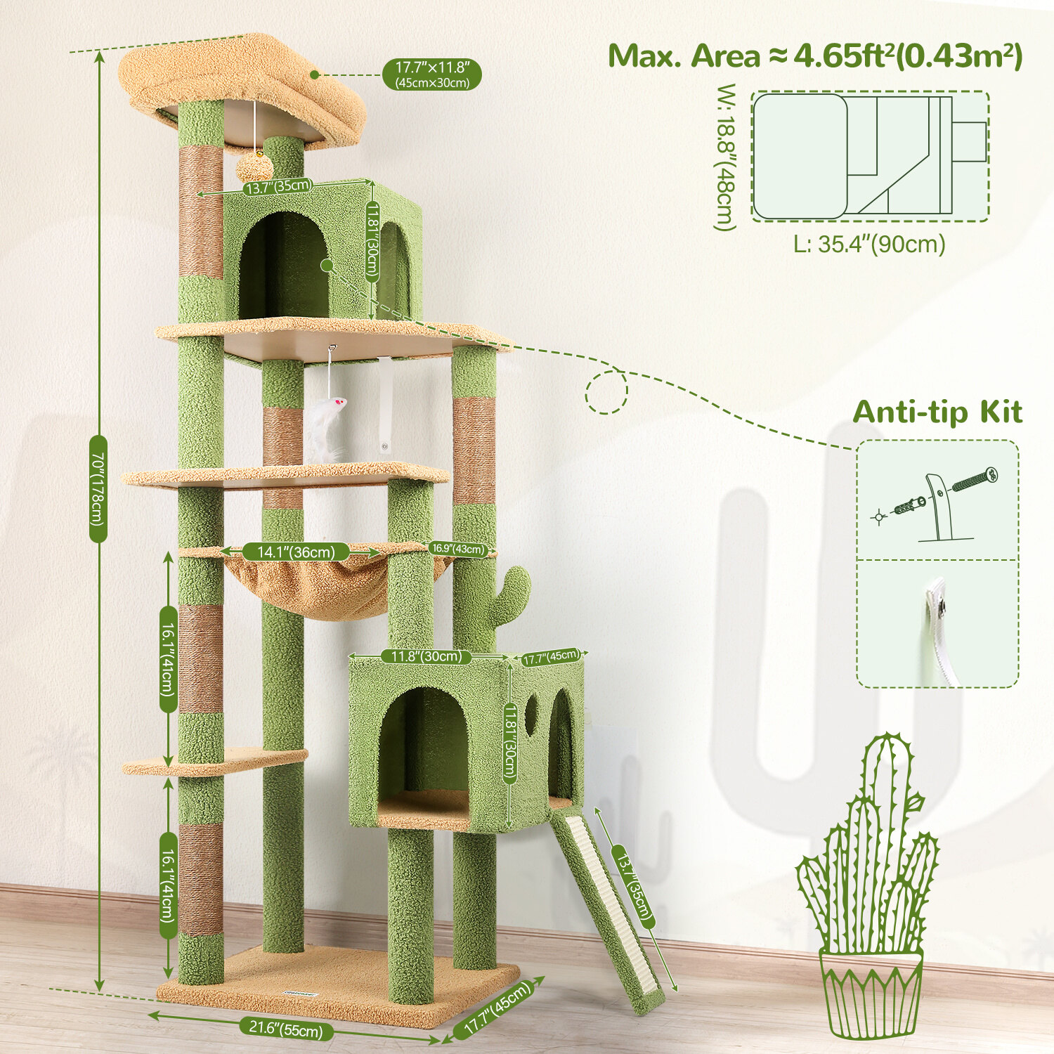 globlazer-f70-pro-arbre-chat-cactus-vert-70-pouces-niche image 7
