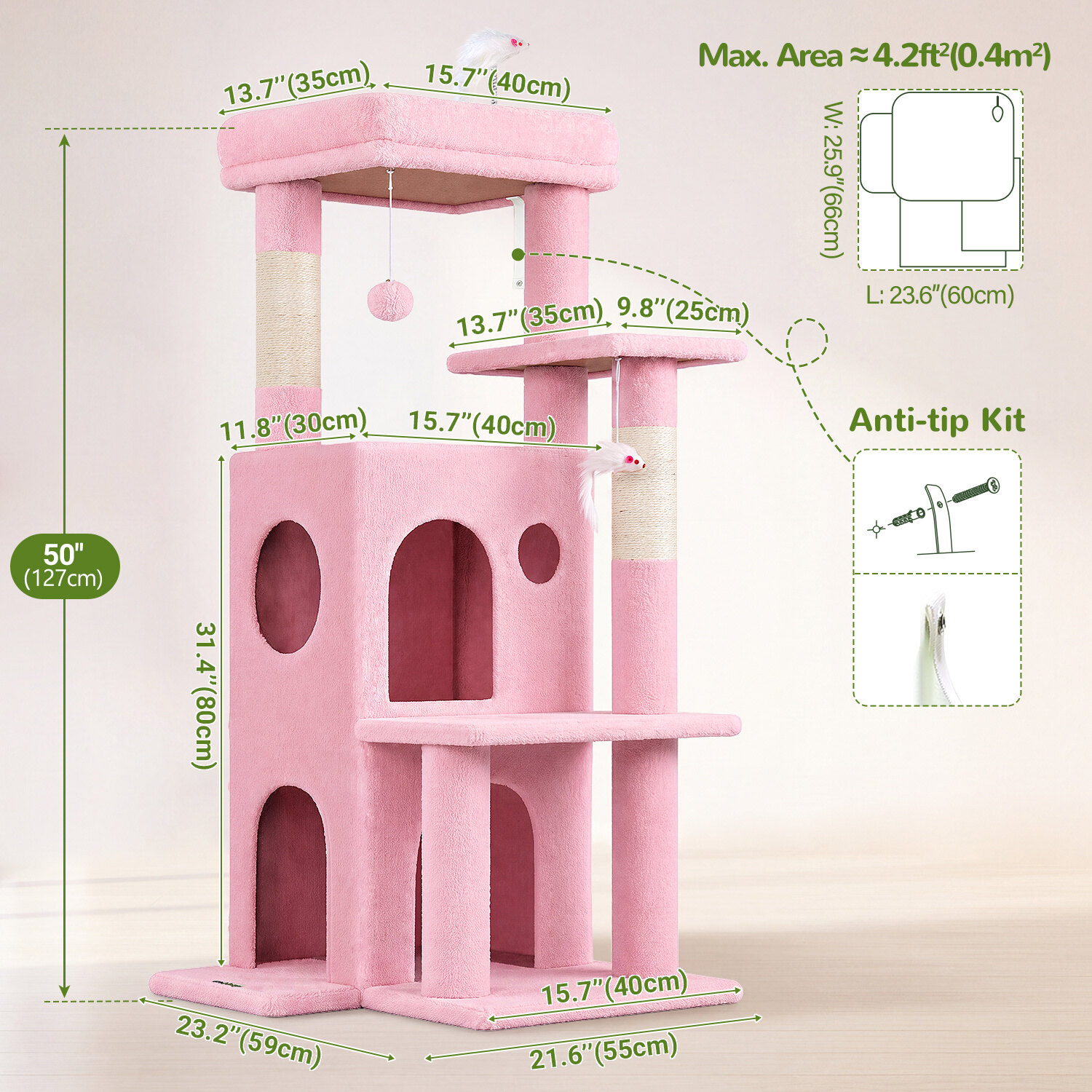 globlazer-f-series-fc50-arbre-chat-rose-50-pouces-grands-chats image 7