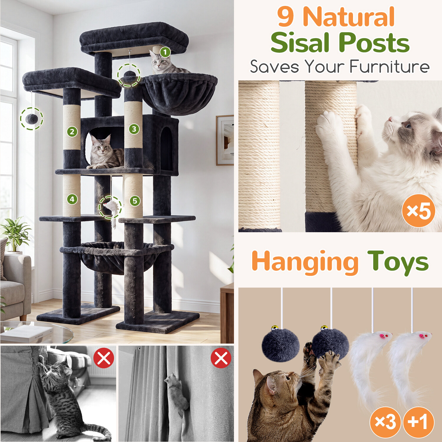 globlazer-f-series-f61b-arbre-chat-gris-fonc-61-pouces-xl image 5