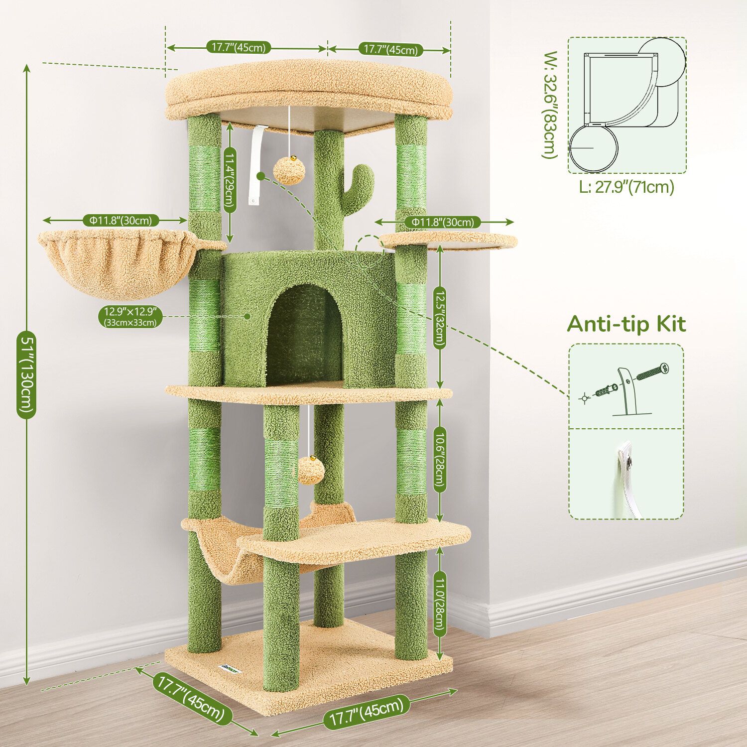 globlazer-c-series-c51-arbre-chat-cactus-51-pouces-vert image 7