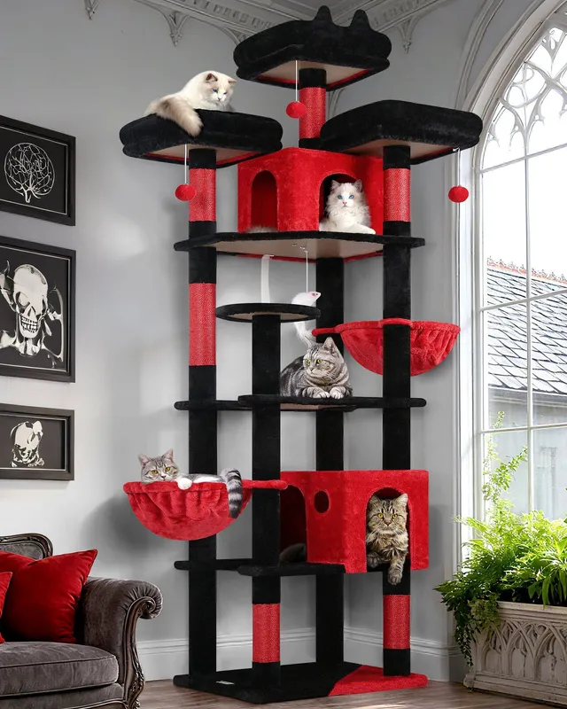 globlazer-f82-arbre-chat-208-cm-rouge-noir-avec-hamac image 1