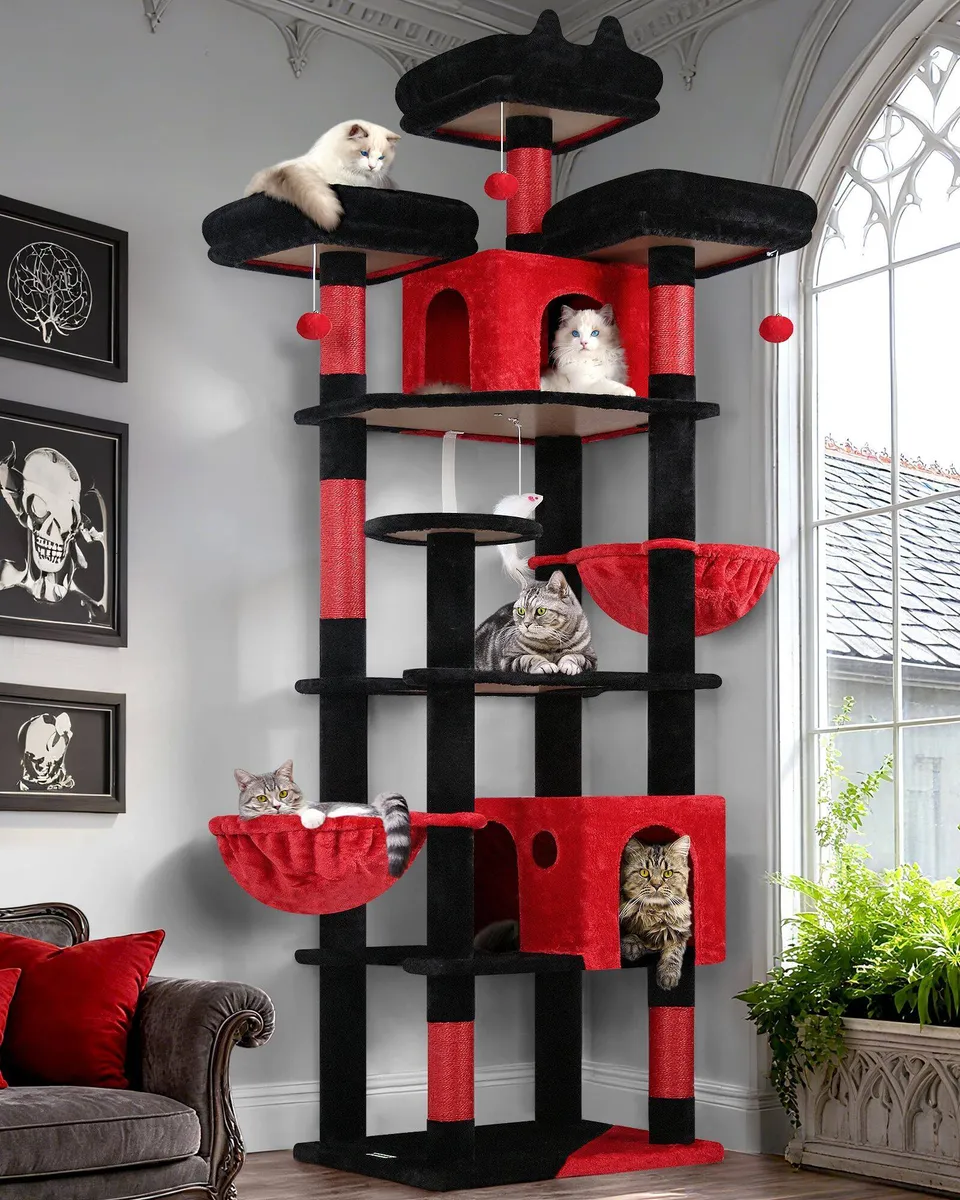 globlazer-f82-arbre-chat-208-cm-rouge-noir-avec-hamac image 1