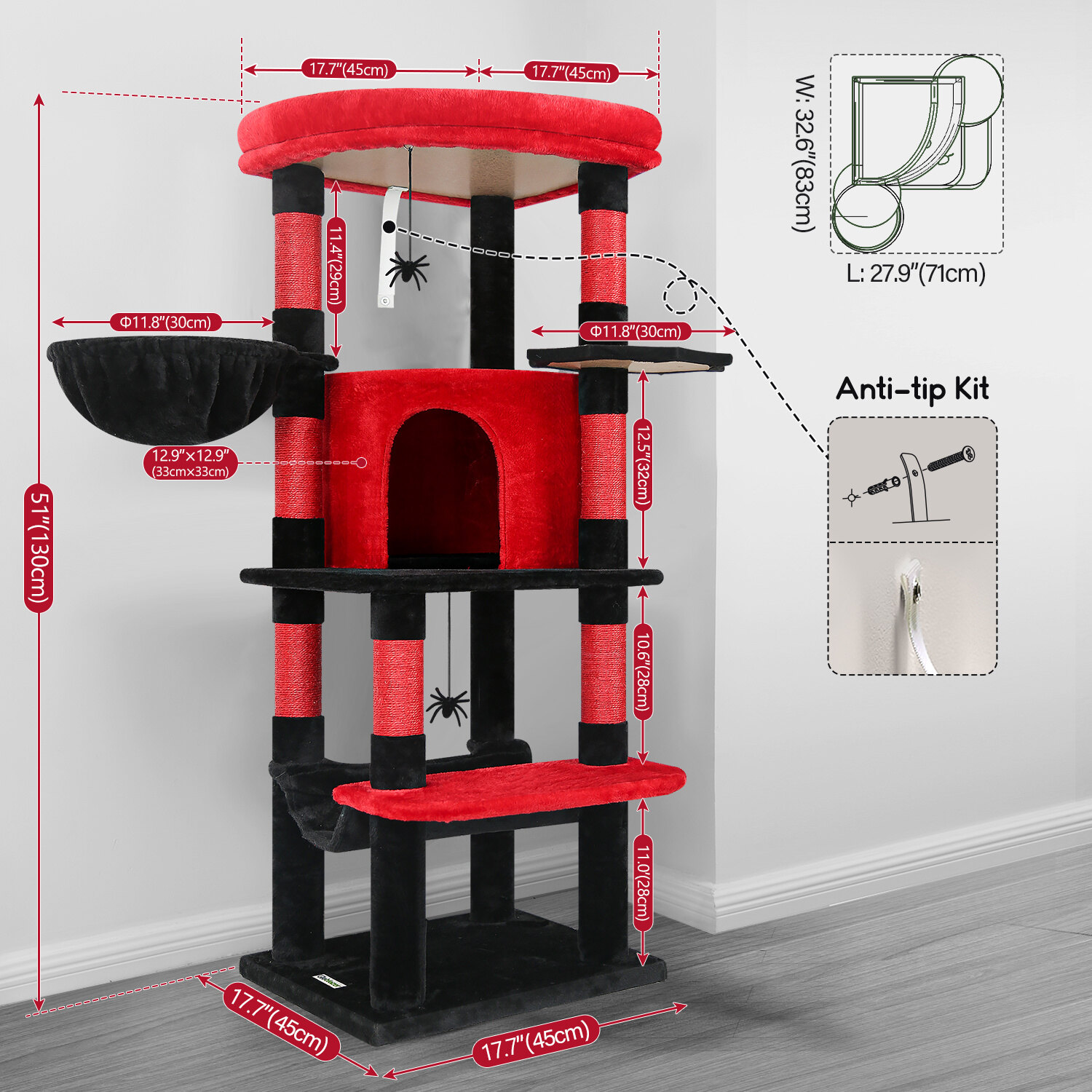 globlazer-c-series-c51-arbre-chat-noir-rouge-51-pouces-gothique image 8