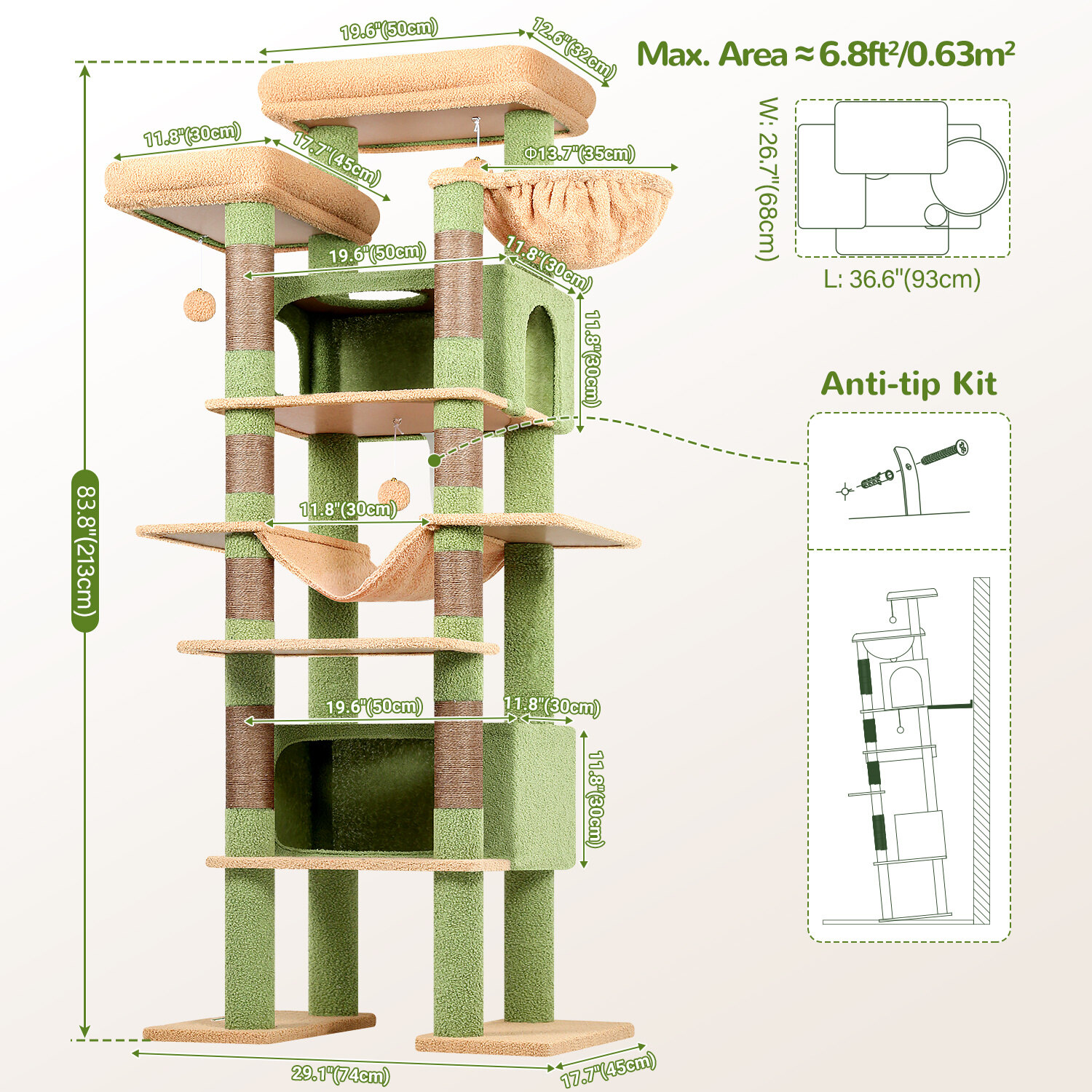 globlazer-f-series-f83b-arbre-chat-vert-cactus-83-pouces image 7