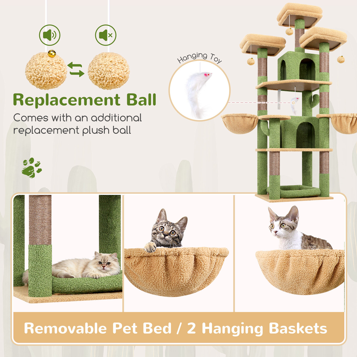 globlazer-f-series-f68b-arbre-chat-vert-cactus-68-pouces image 6