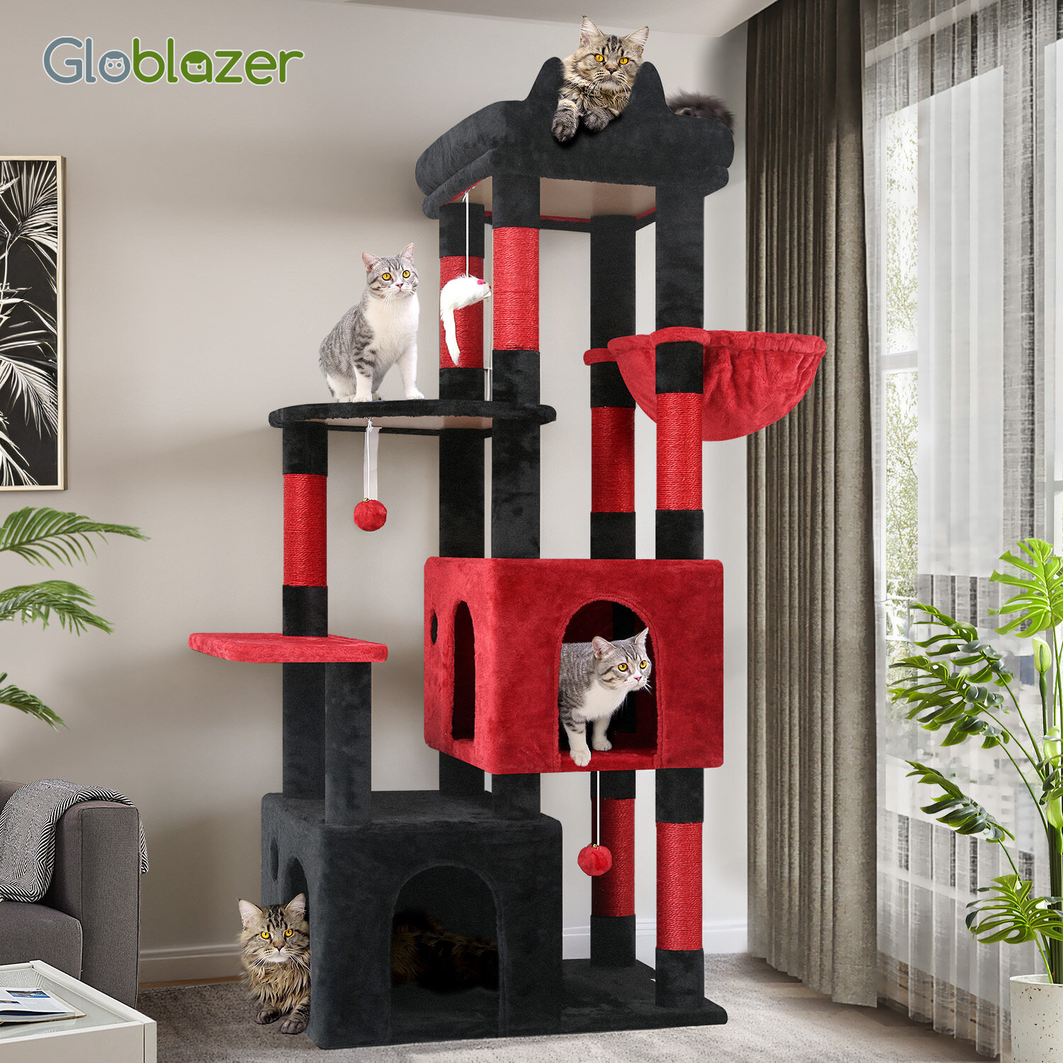 globlazer-f61-arbre-chat-rouge-noir-61-pouces-robuste image 6
