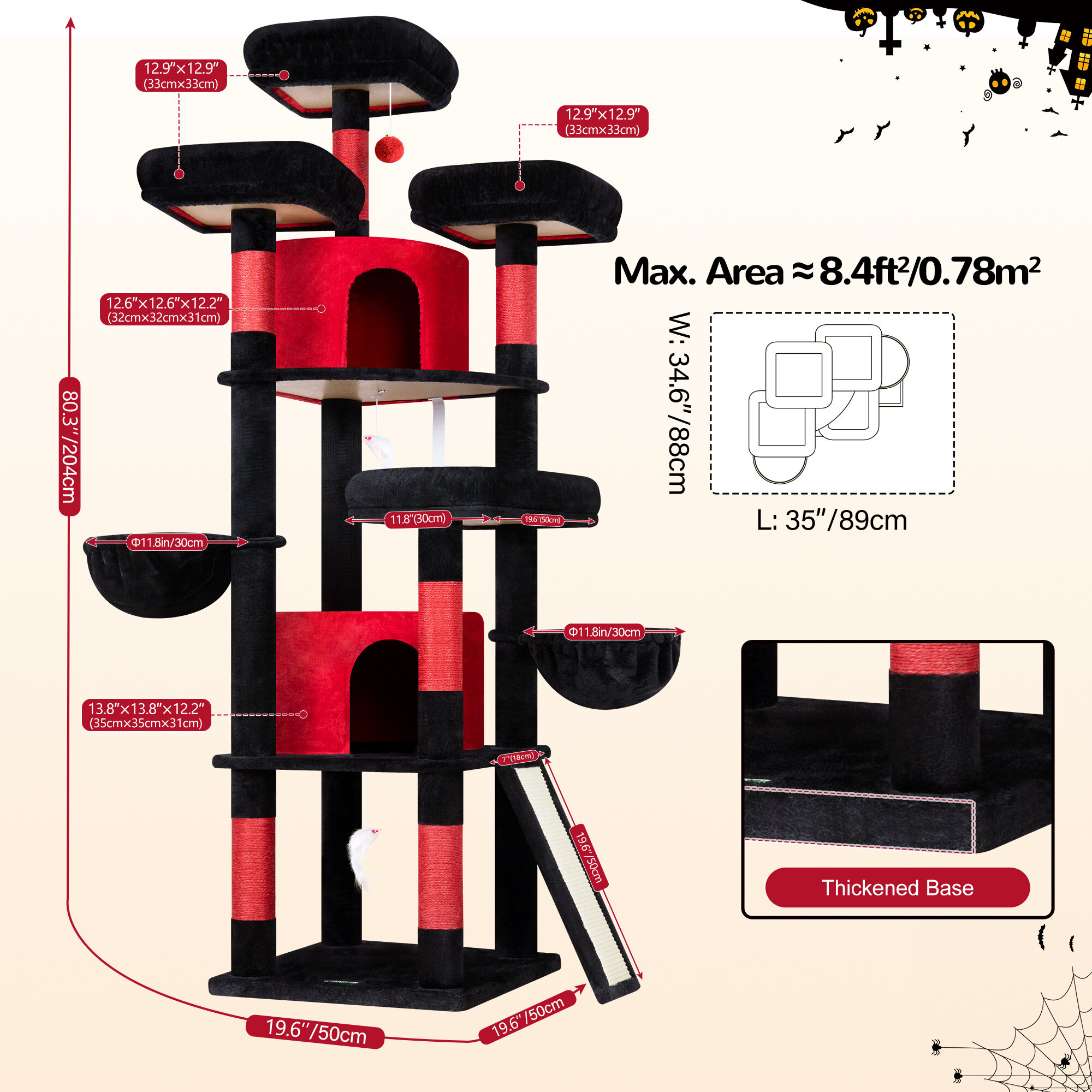globlazer-f80h-arbre-chat-rouge-noir-80-pouces-grand image 3