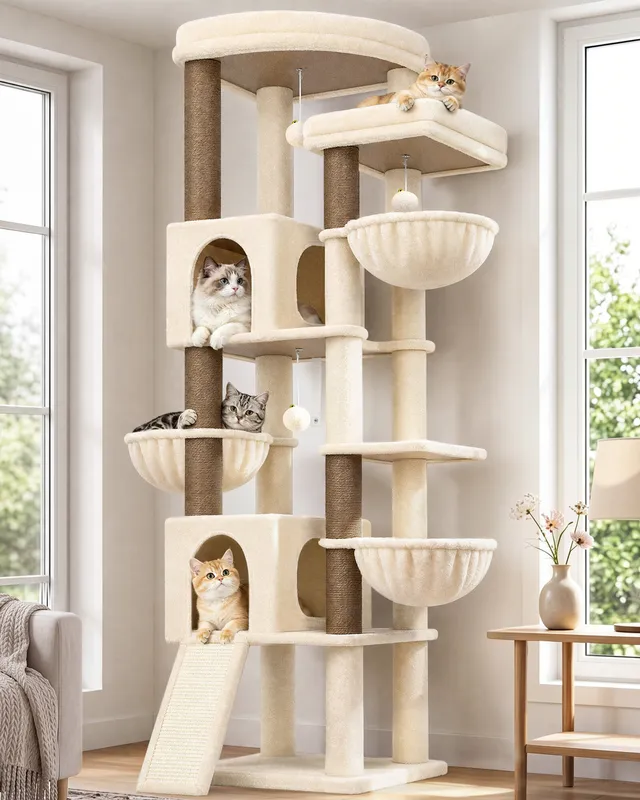 globlazer-f77-arbre-chat-beige-196-cm-multi-niveaux image 1
