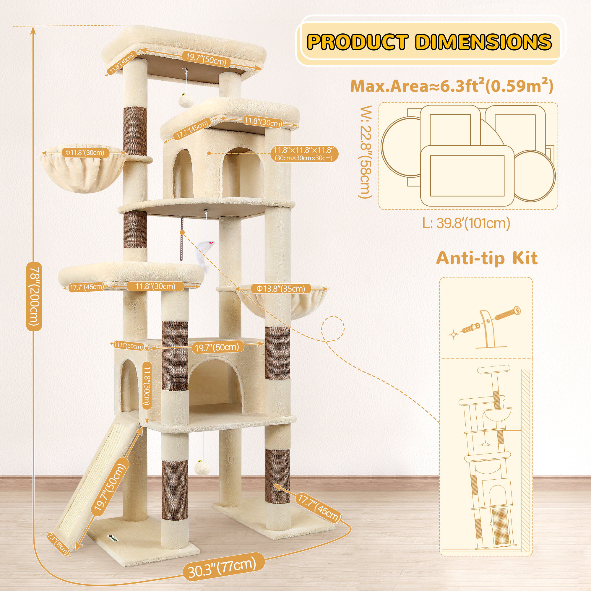 globlazer-s-series-s78-arbre-chat-beige-78-pouces-griffoir image 3
