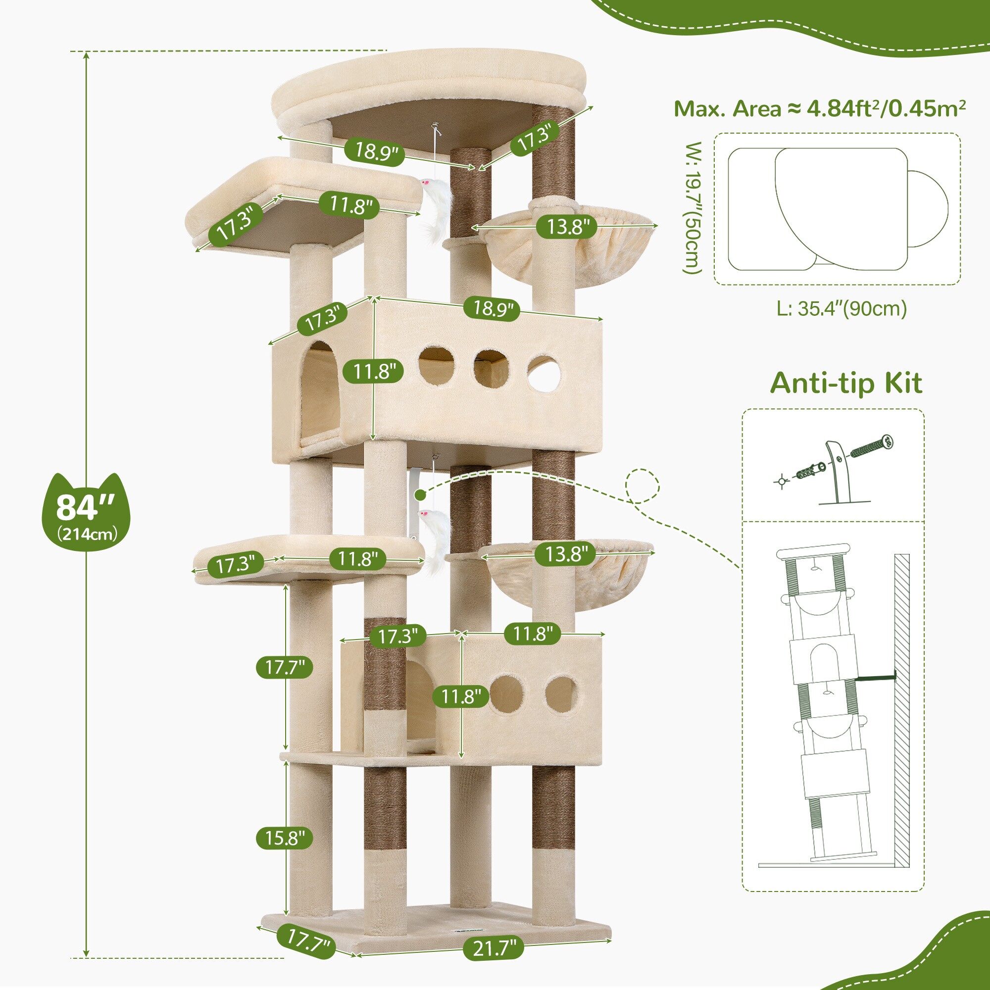 globlazer-s-series-84-pouces-arbre-chat-grand-chat-multi-niveaux image 8