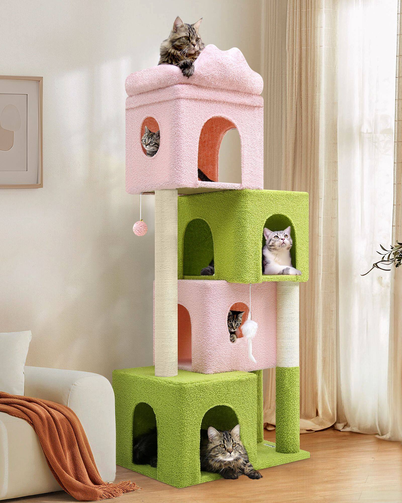 globlazer-fc61-arbre-chat-61-pouces-rose-vert-niche image 1