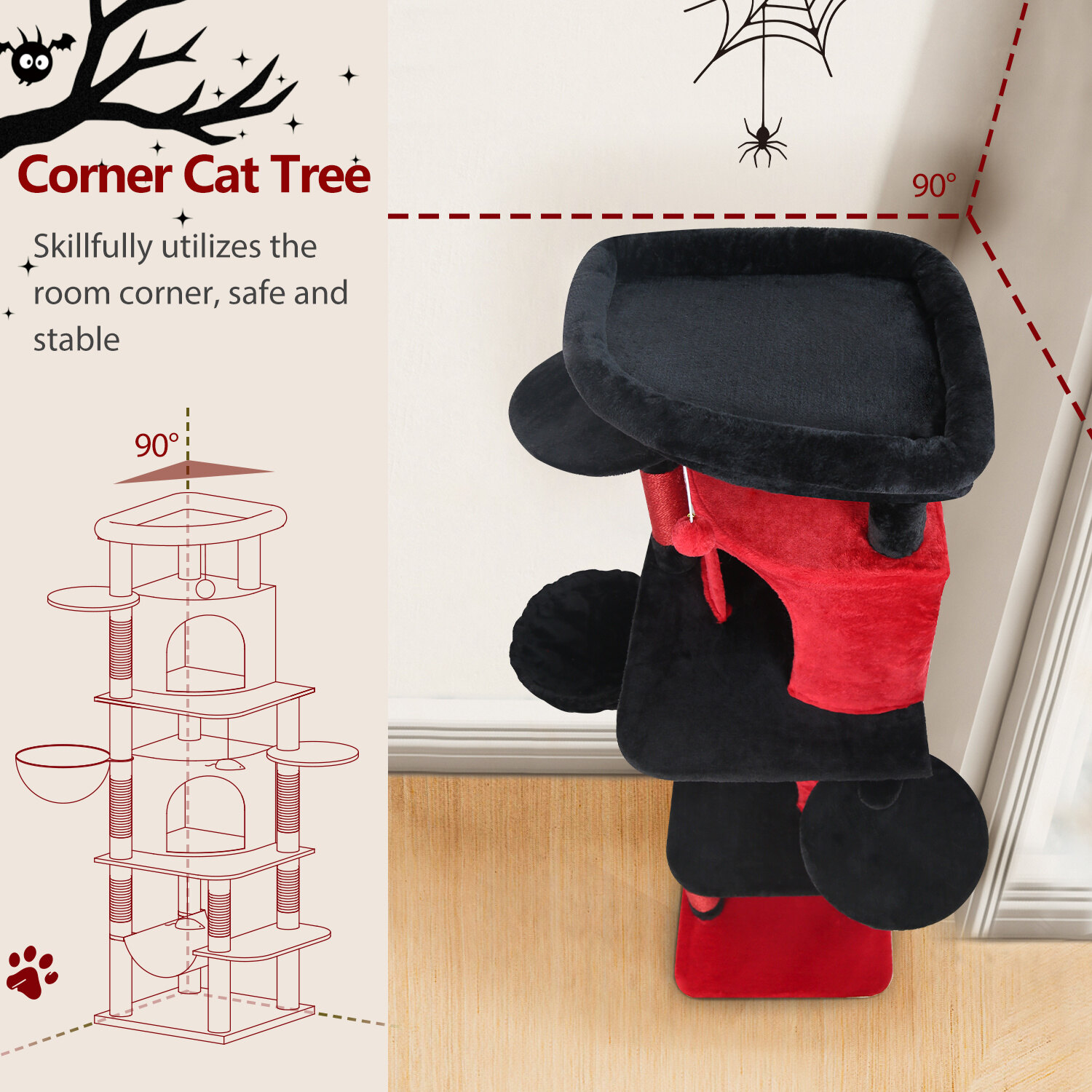 globlazer-c66-arbre-chat-d-angle-168-cm-rouge-noir image 6