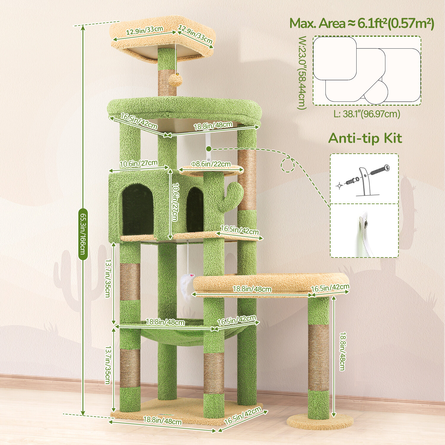 globlazer-s-series-s65-arbre-chat-robuste-vert-cactus-165-cm image 8