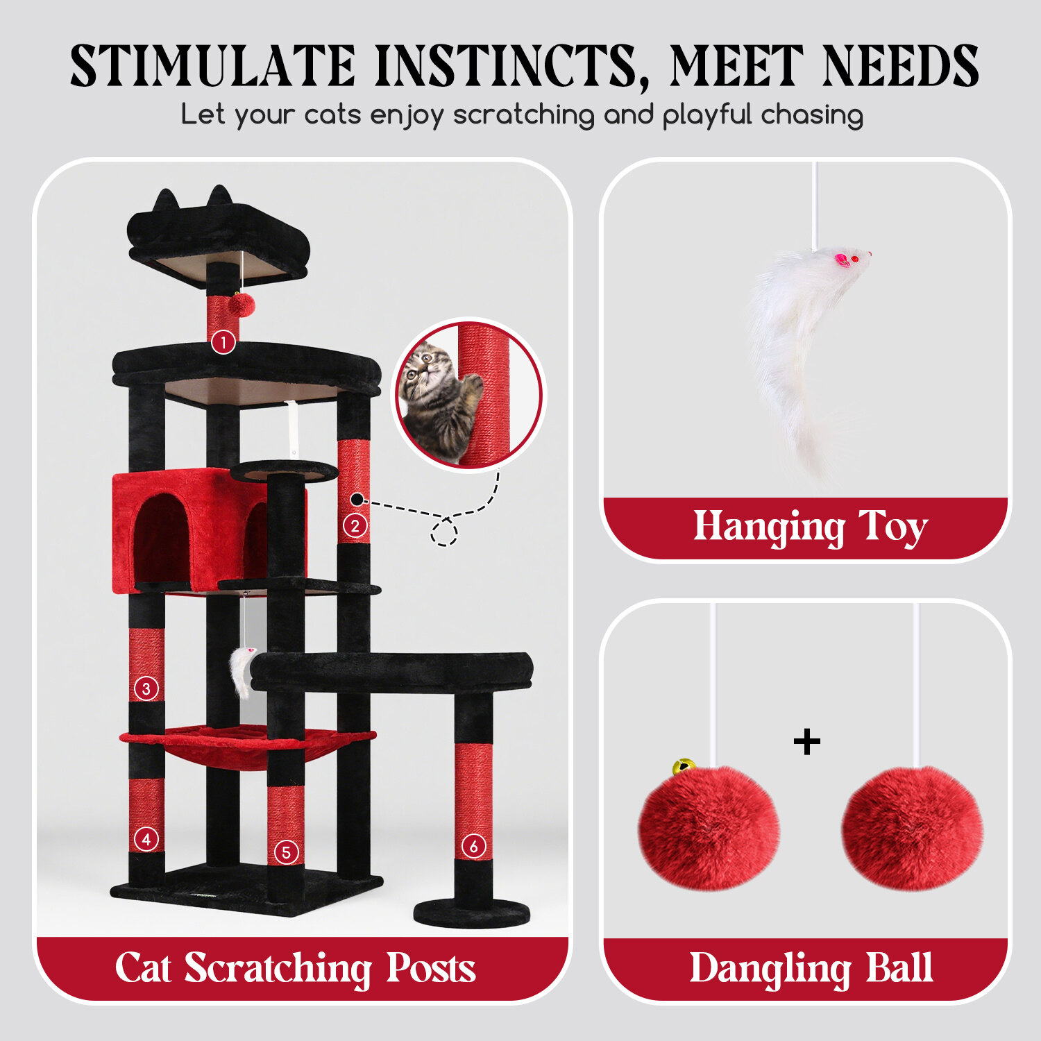 globlazer-s65-arbre-chat-65-pouces-rouge-noir image 7