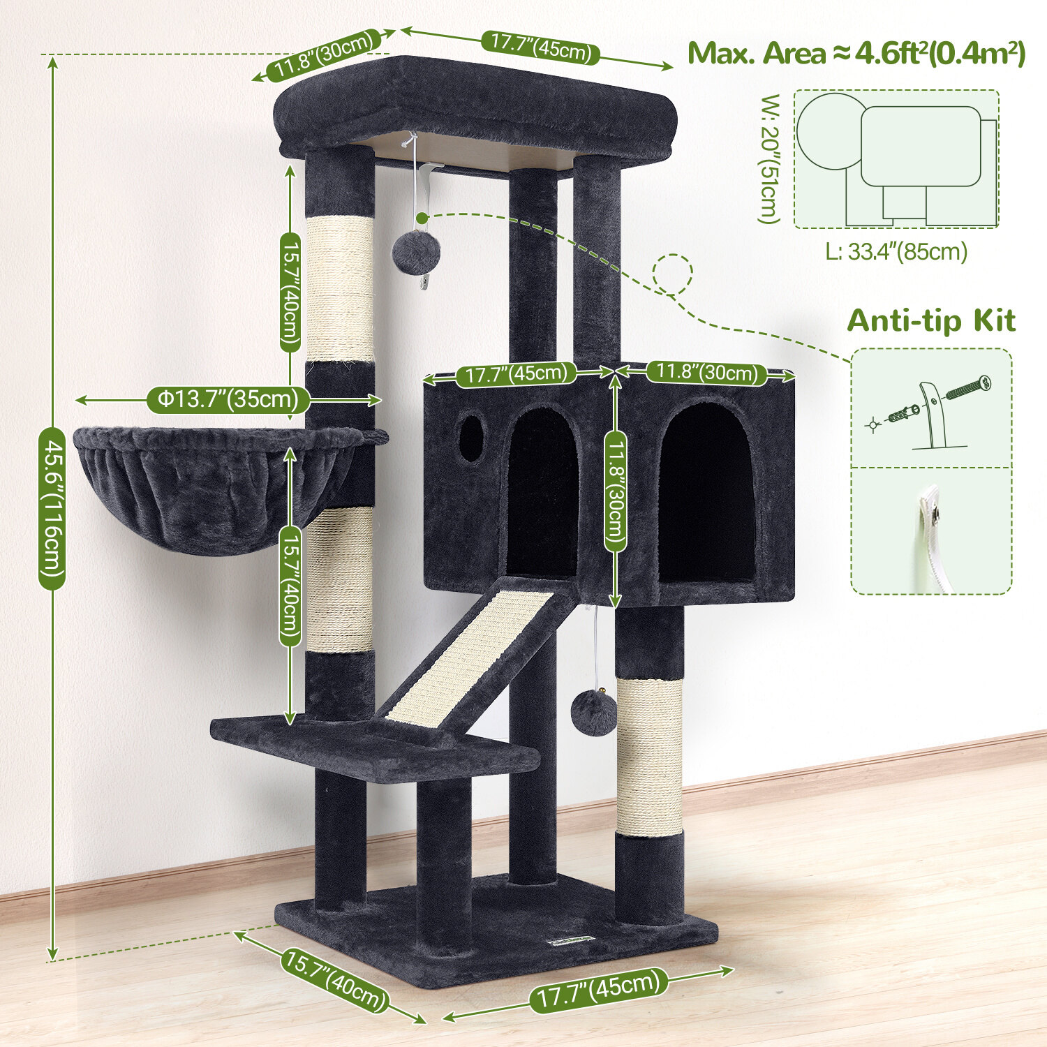 globlazer-s-series-s45-arbre-chat-gris-45-pouces-compact image 7