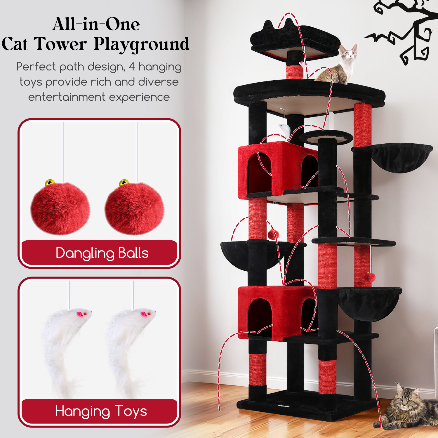 globlazer-s82-arbre-chat-rouge-noir-gothique-82-pouces-xxl image 6
