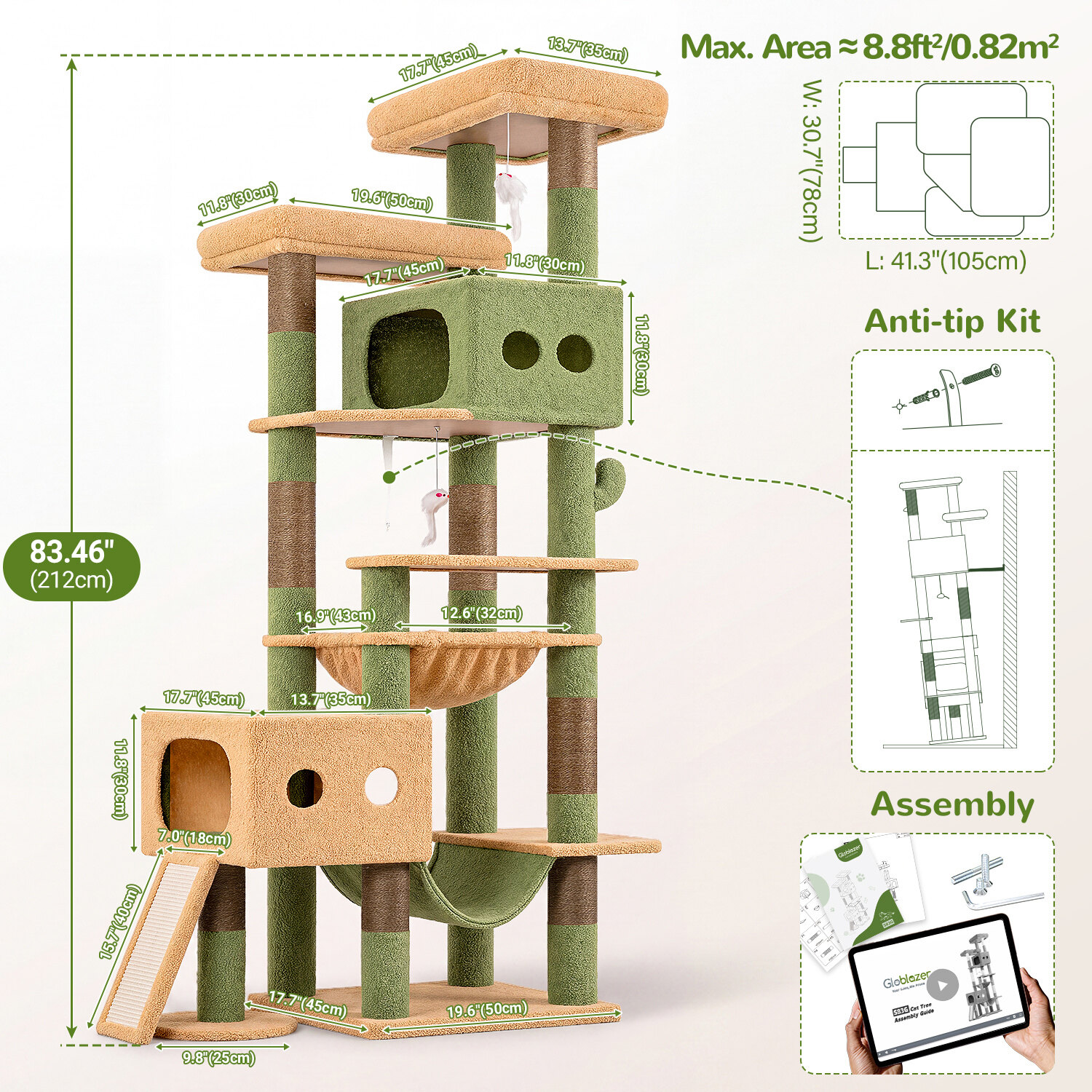 globlazer-s83g-s-series-arbre-chat-vert-cactus-211-cm image 7