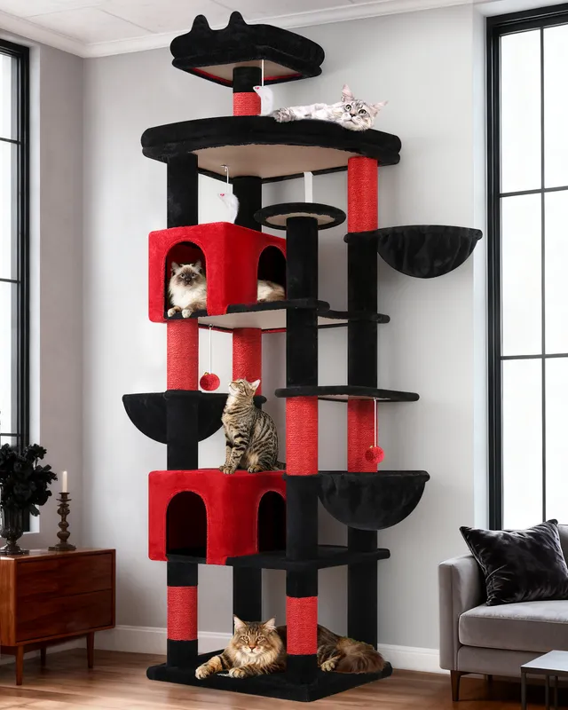 globlazer-s82-arbre-chat-rouge-noir-gothique-82-pouces-xxl image 1
