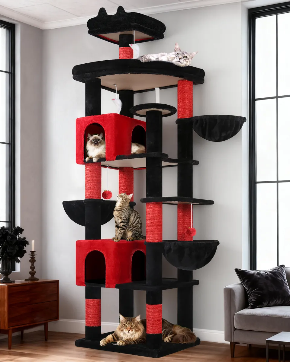 globlazer-s82-arbre-chat-rouge-noir-gothique-82-pouces-xxl image 1
