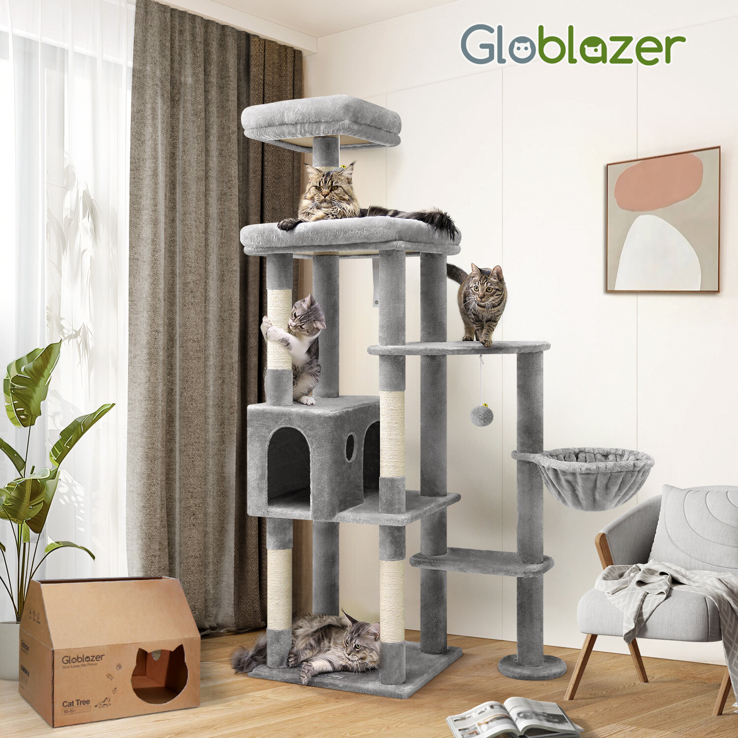 globlazer-f65-arbre-chat-grand-gris-clair-165-cm image 3